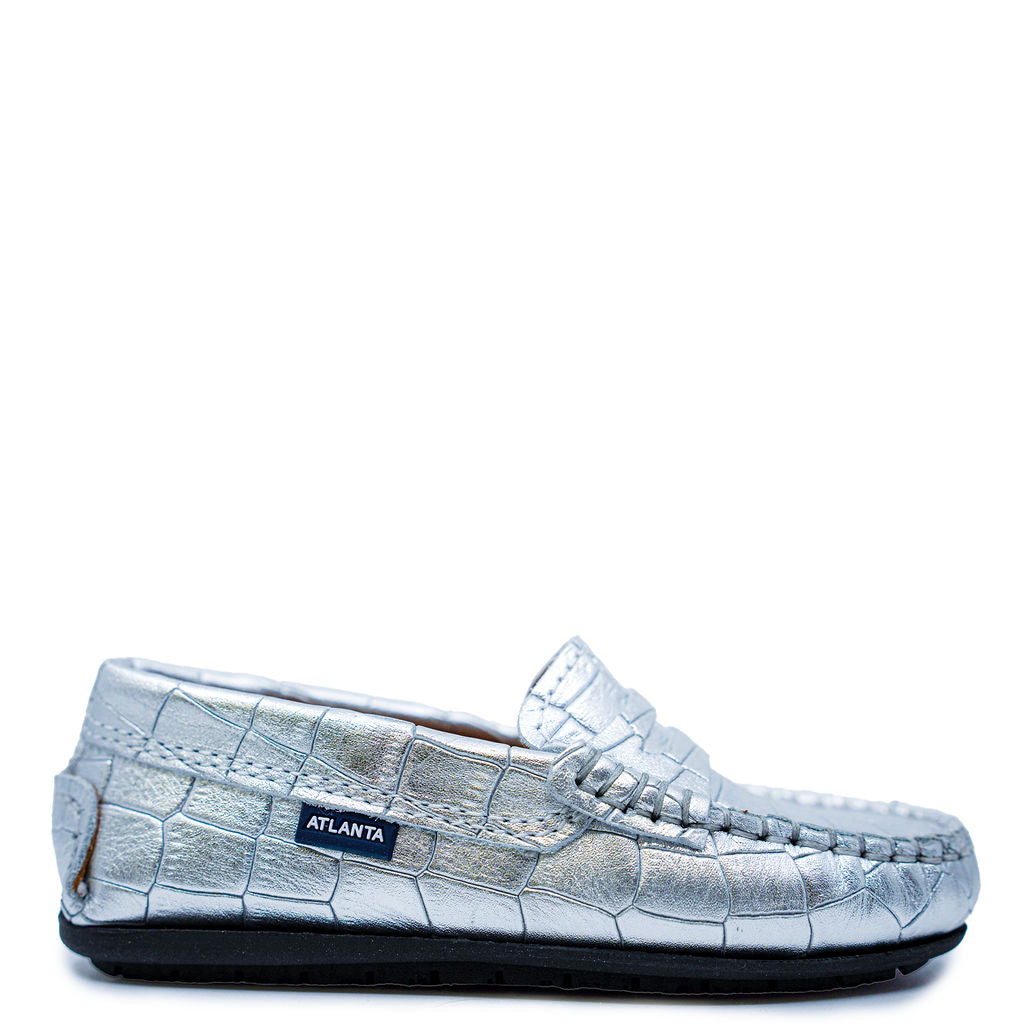 Atlanta Mocassin Silver Croc Penny Loafer-Tassel Children Shoes