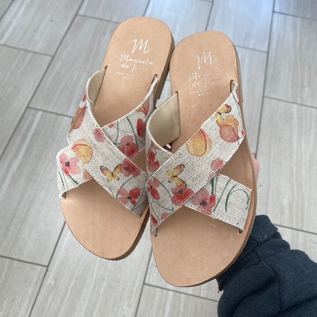 Manuela Tangerine Floral Criss Cross Slide-Tassel Children Shoes