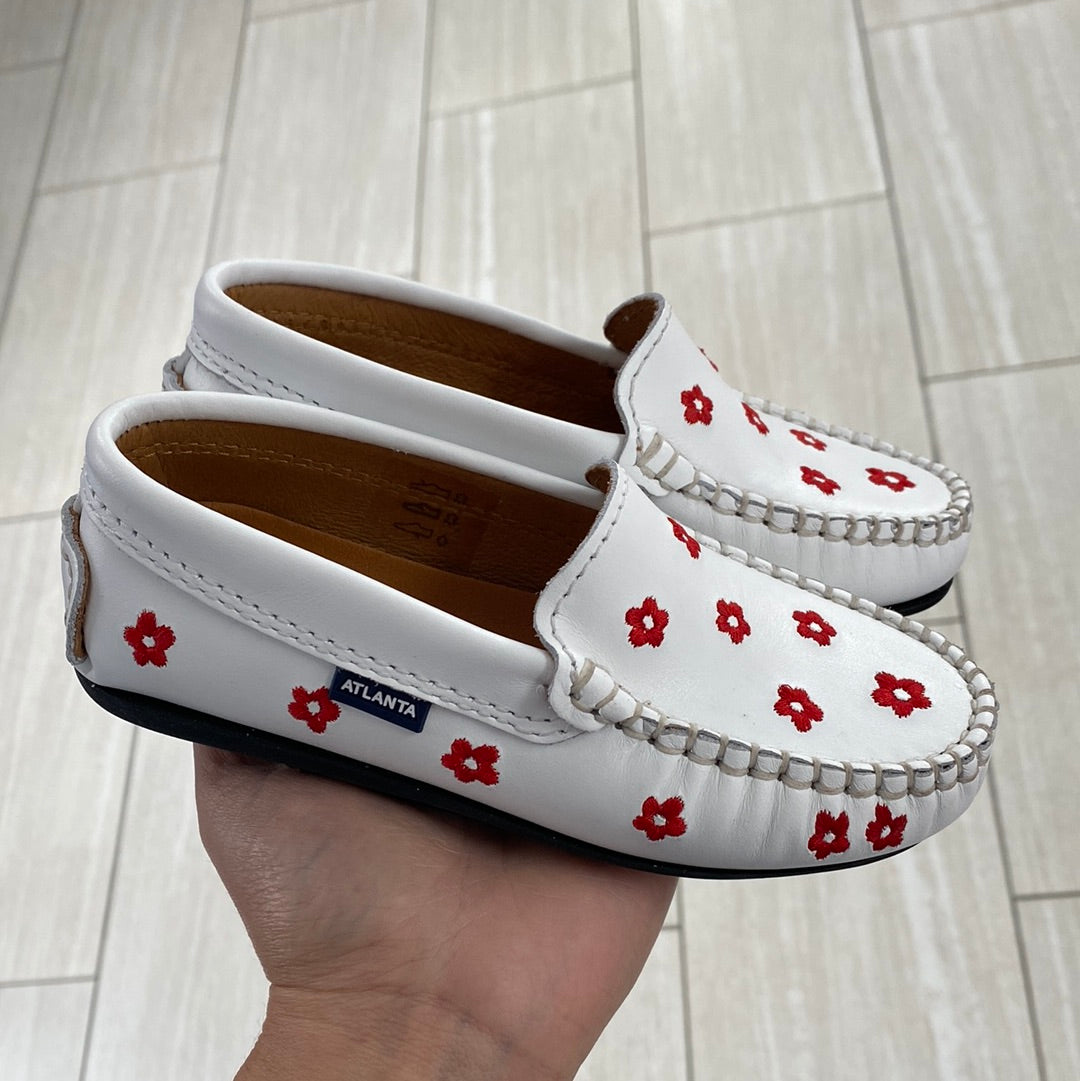 Atlanta Mocassin White and Red Floral Loafer-Tassel Children Shoes