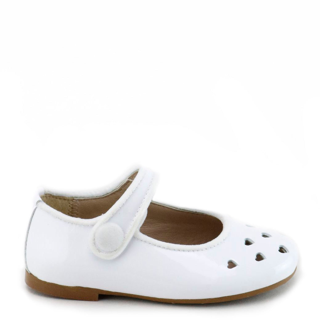 Papanatas White Patent Heart Mary Jane-Tassel Children Shoes