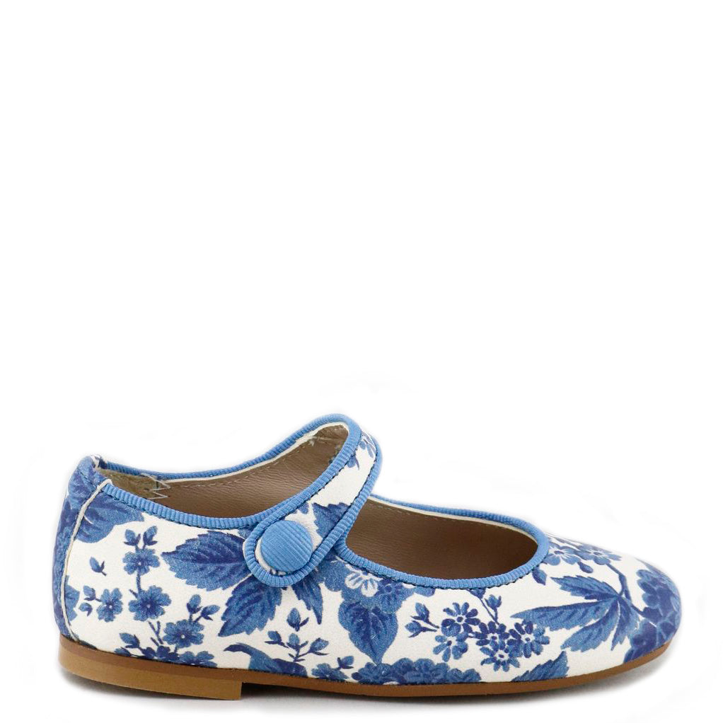 Papanatas Blue and White Floral Mary Jane-Tassel Children Shoes