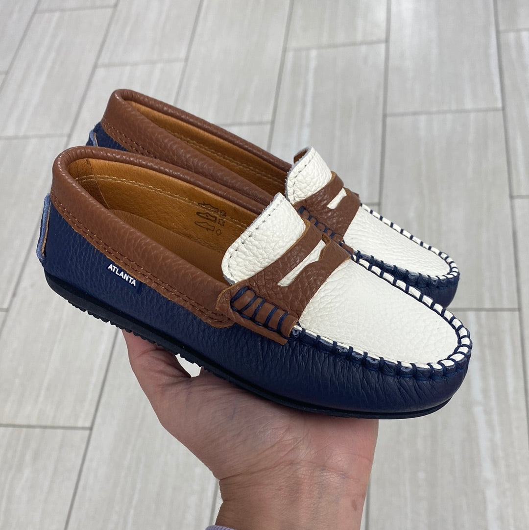 Atlanta Mocassin Blue White Brown Penny Loafer-Tassel Children Shoes