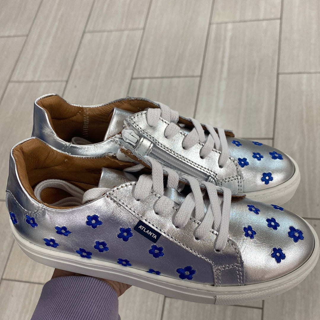 Atlanta Mocassin Silver and Blue Flower Sneaker-Tassel Children Shoes