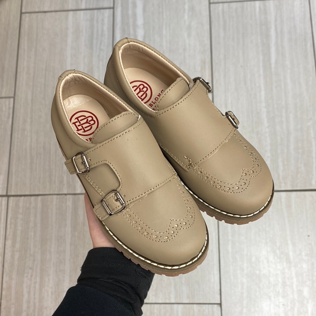 Blublonc Taupe Double Monk Wingtip Shoe-Tassel Children Shoes