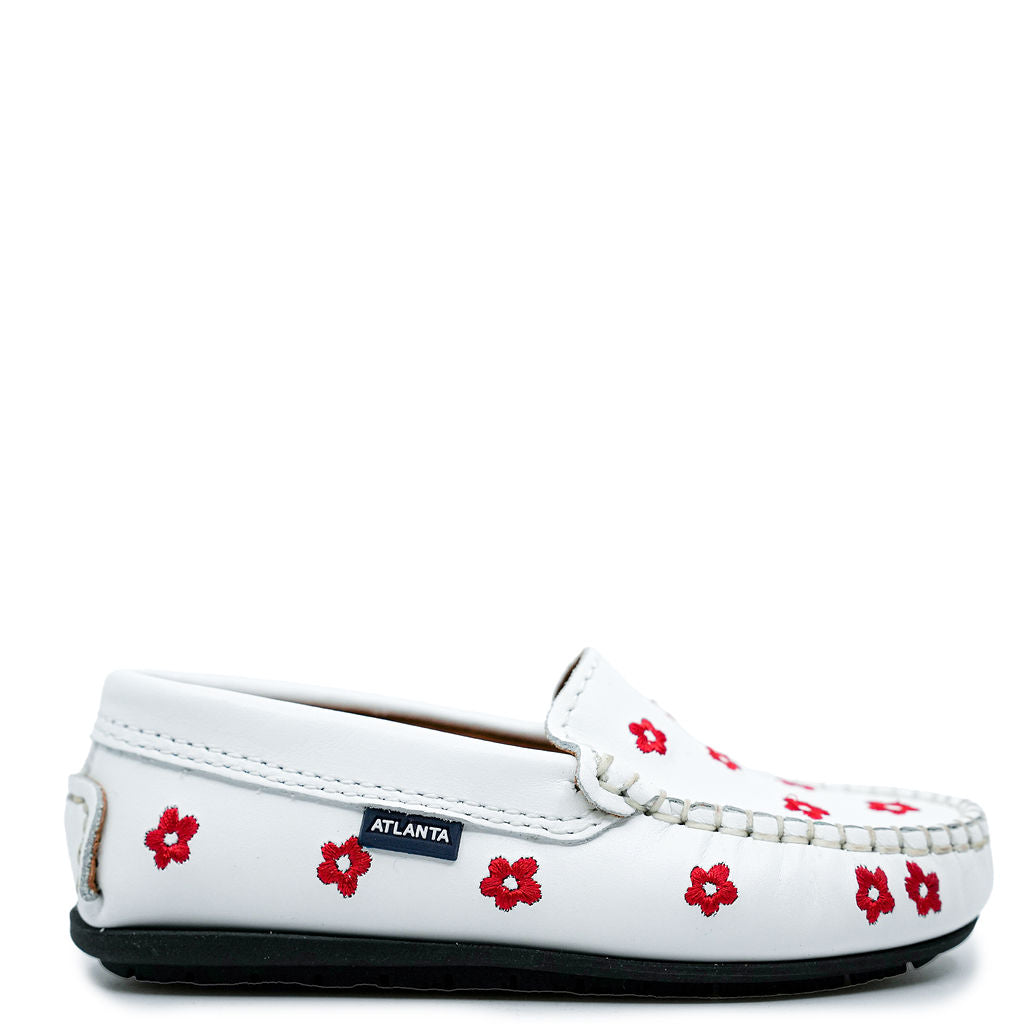 Atlanta Mocassin White and Red Floral Loafer-Tassel Children Shoes