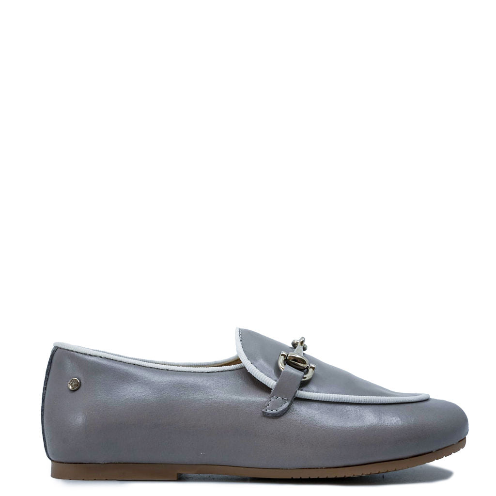 Manuela Gray Leather Buckle Loafer-Tassel Children Shoes