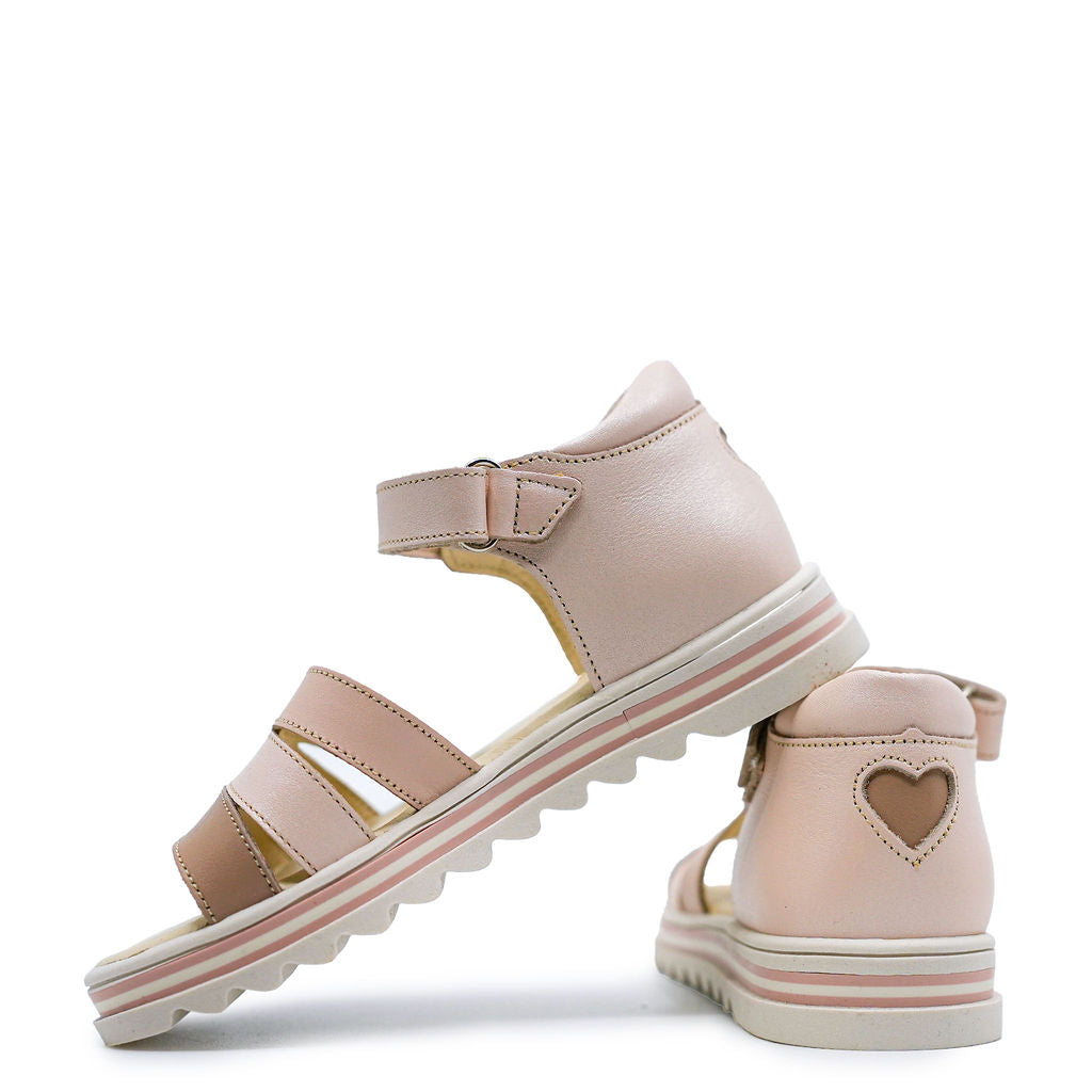 Emel Nude Heart Velcro Sandal-Tassel Children Shoes