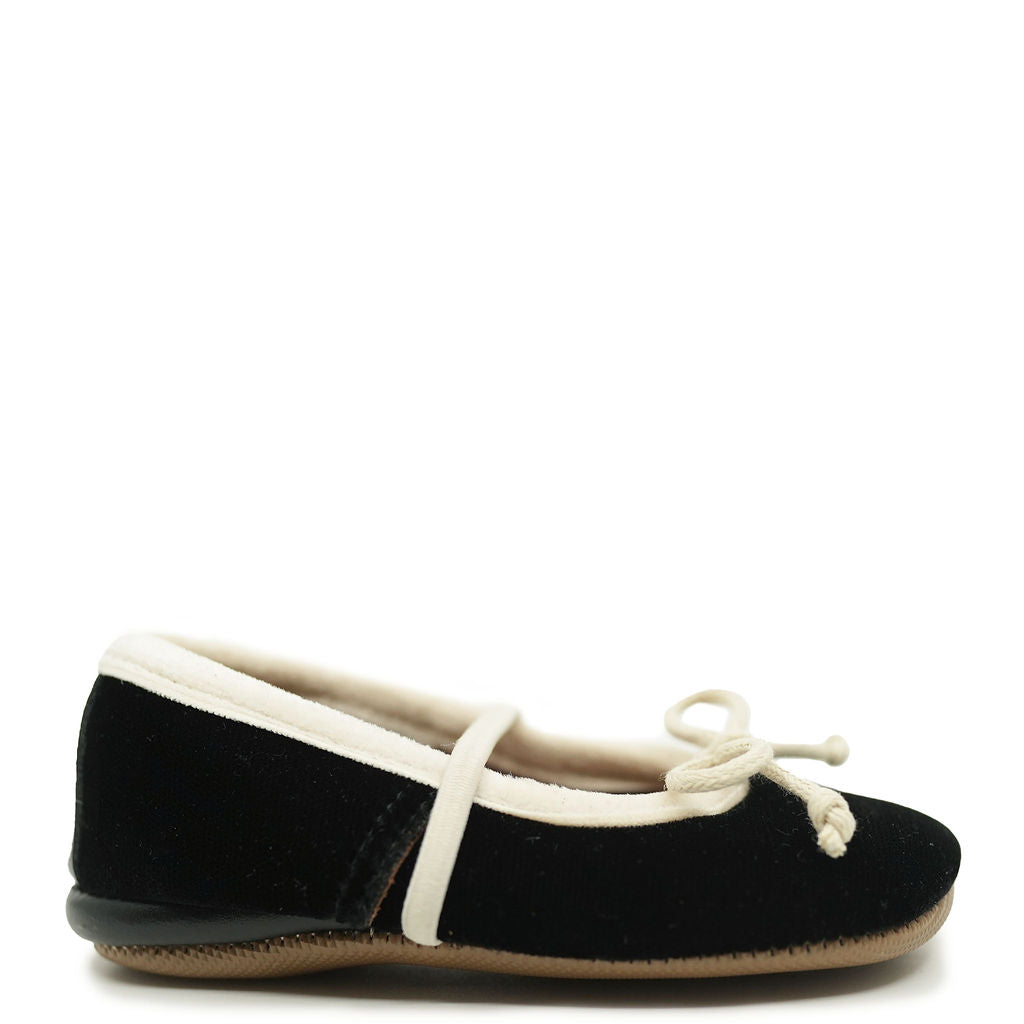 Pepe Black and Cream Velvet Bow Baby Slip On Shoe-Tassel Children Shoes