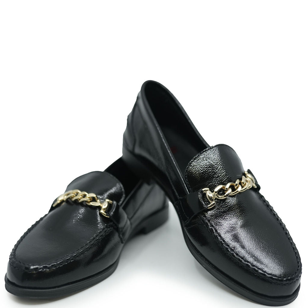 Blublonc Black Patent Chain Loafer-Tassel Children Shoes