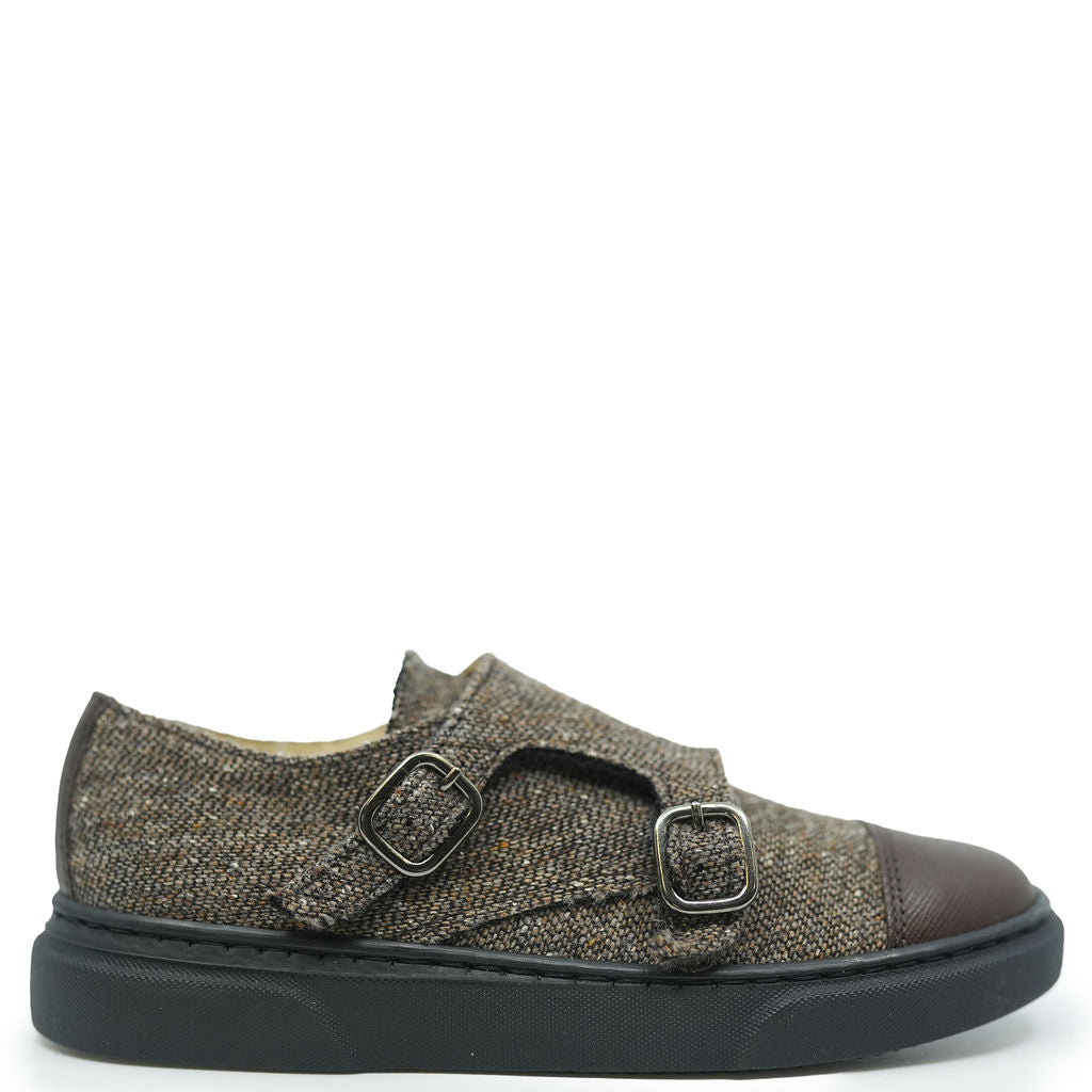 Blublonc Brown Linen Captoe Dress Sneaker-Tassel Children Shoes