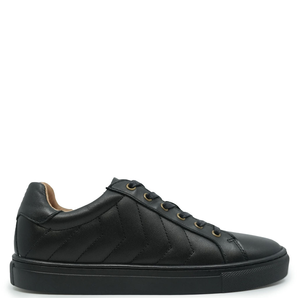 Porte Black Leather Side Stitching Sneaker-Tassel Children Shoes