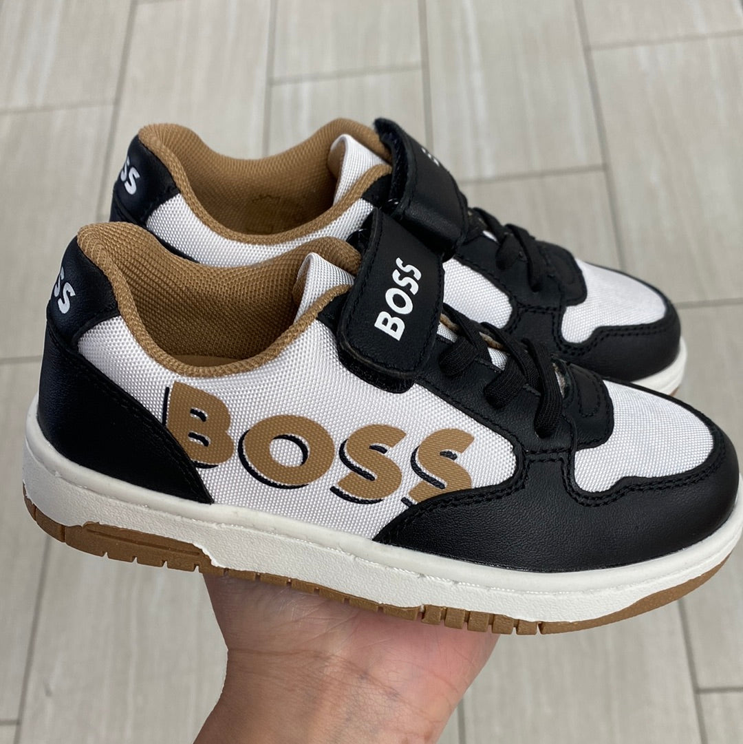 Hugo Boss Black and White Logo Velcro Sneaker-Tassel Children Shoes
