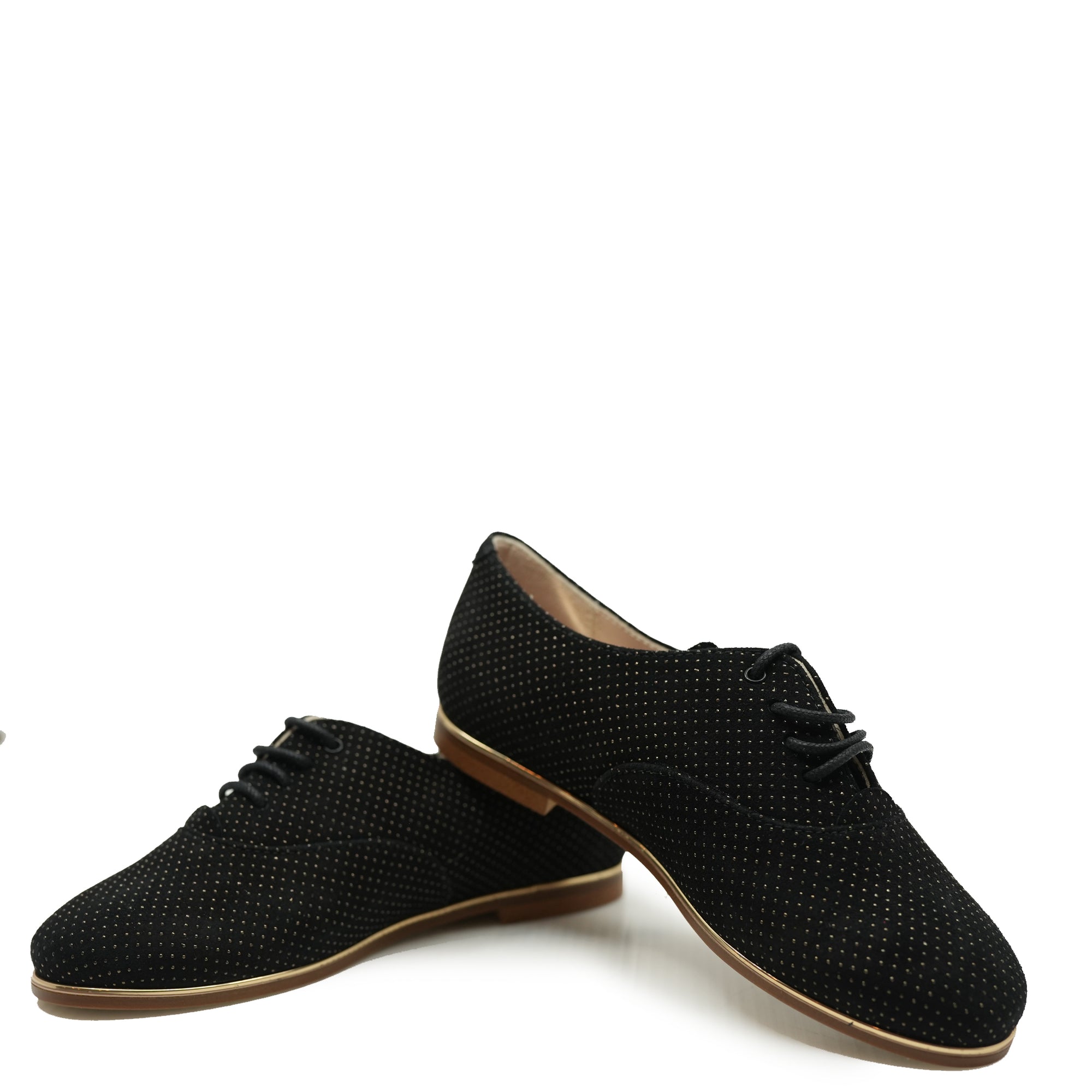 Beberlis Black and Gold Dotted Derby-Tassel Children Shoes