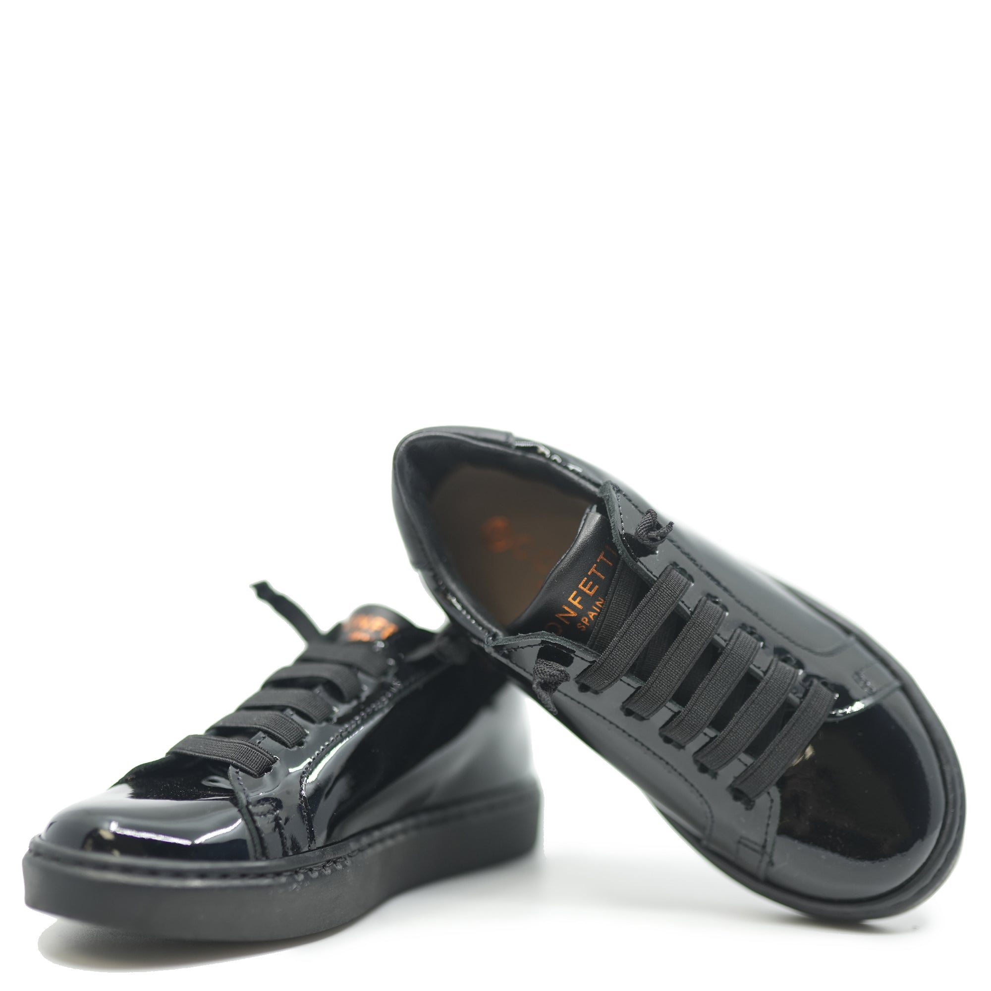 Confetti Black Patent Elastic Sneaker-Tassel Children Shoes