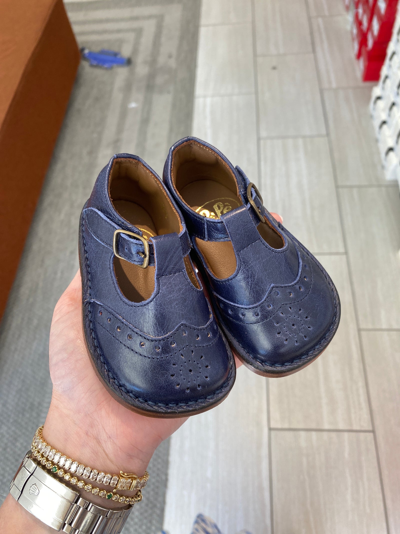 Pepe Navy Vintage Wingtip T Strap-Tassel Children Shoes