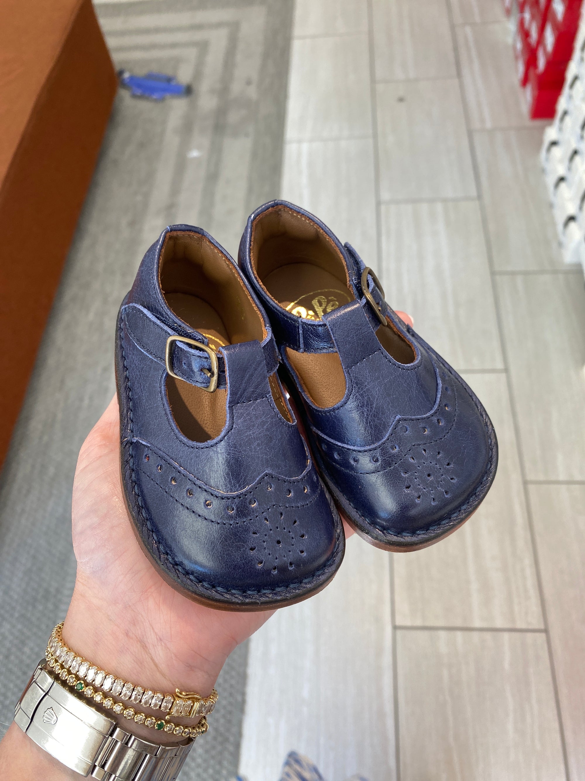 Pepe Navy Vintage Wingtip T Strap-Tassel Children Shoes