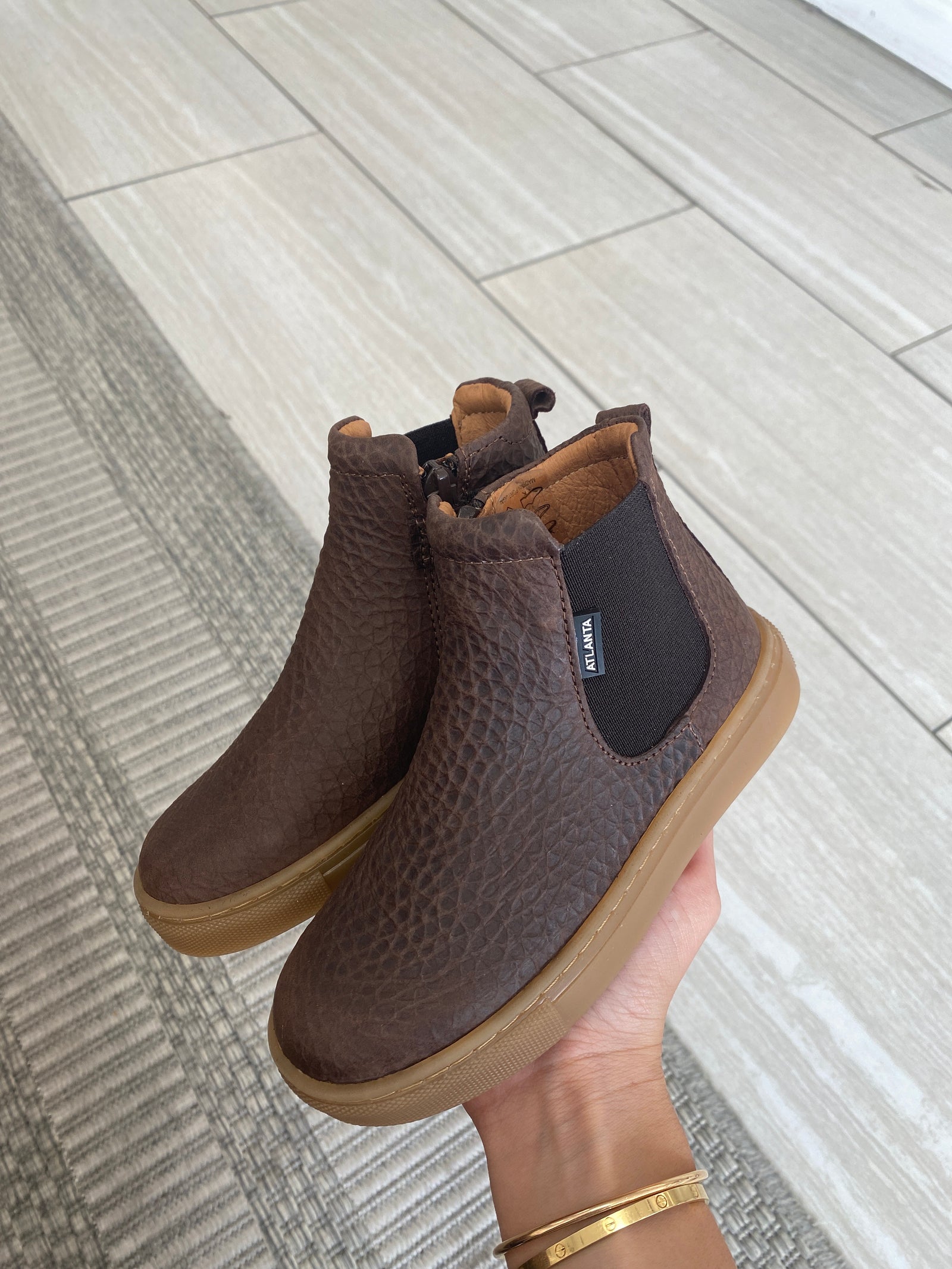 Atlanta Mocassin Brown Textured Boot-Tassel Children Shoes