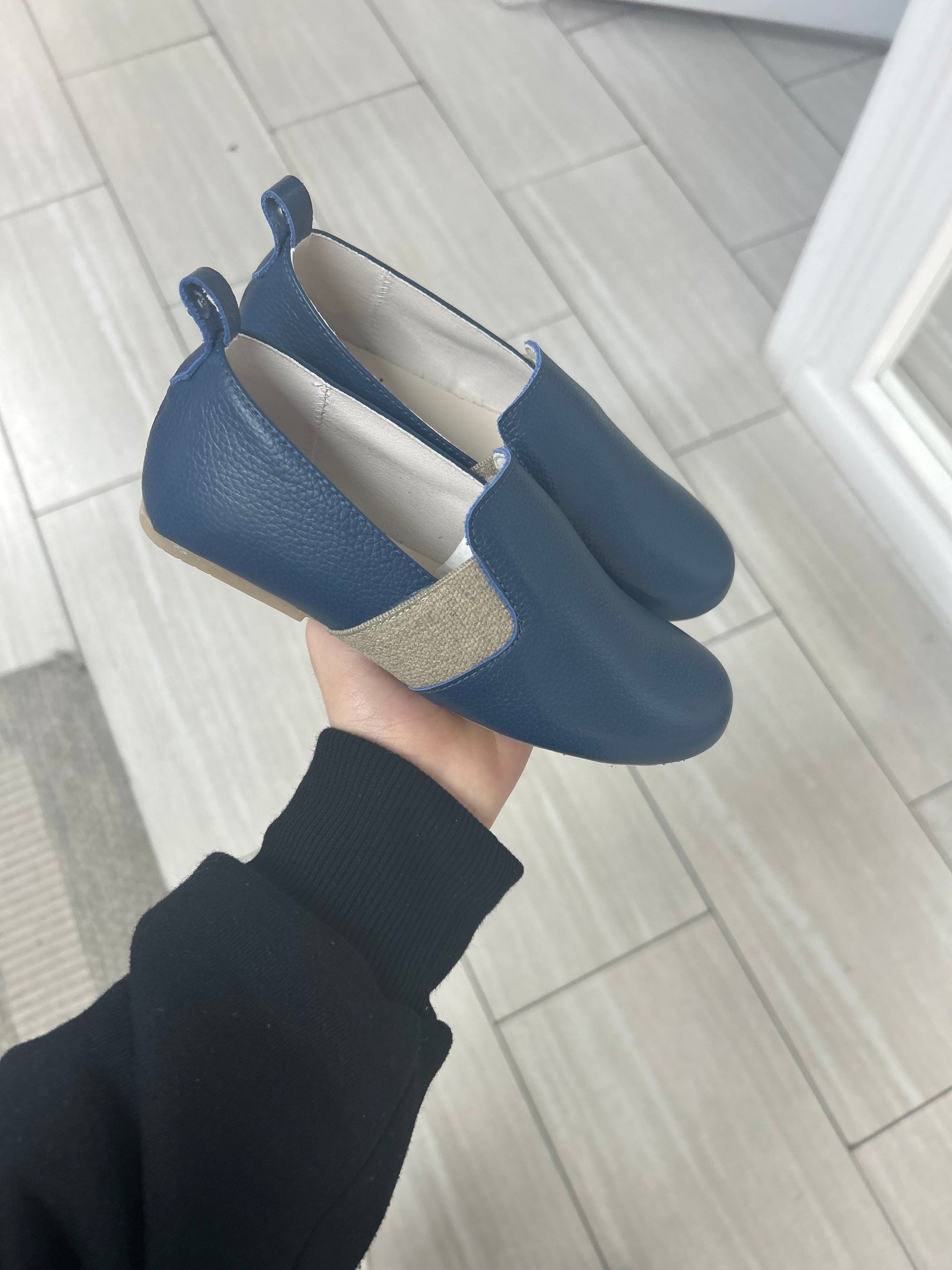 Manuela Marine Pebbled Elastic Smoking Loafer-Tassel Children Shoes