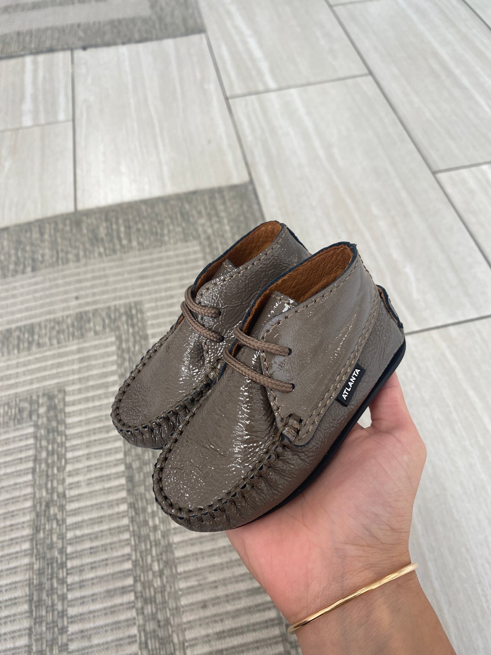 Atlanta Mocassin Taupe Patent Baby Shoe-Tassel Children Shoes