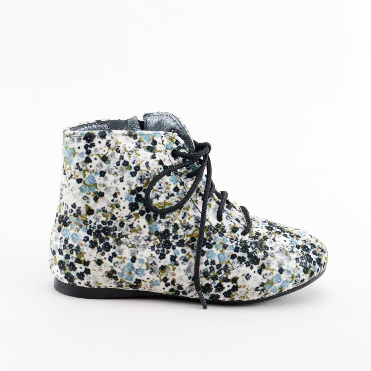Papanatas Ivory and Blue Floral Velvet Bootie-Tassel Children Shoes