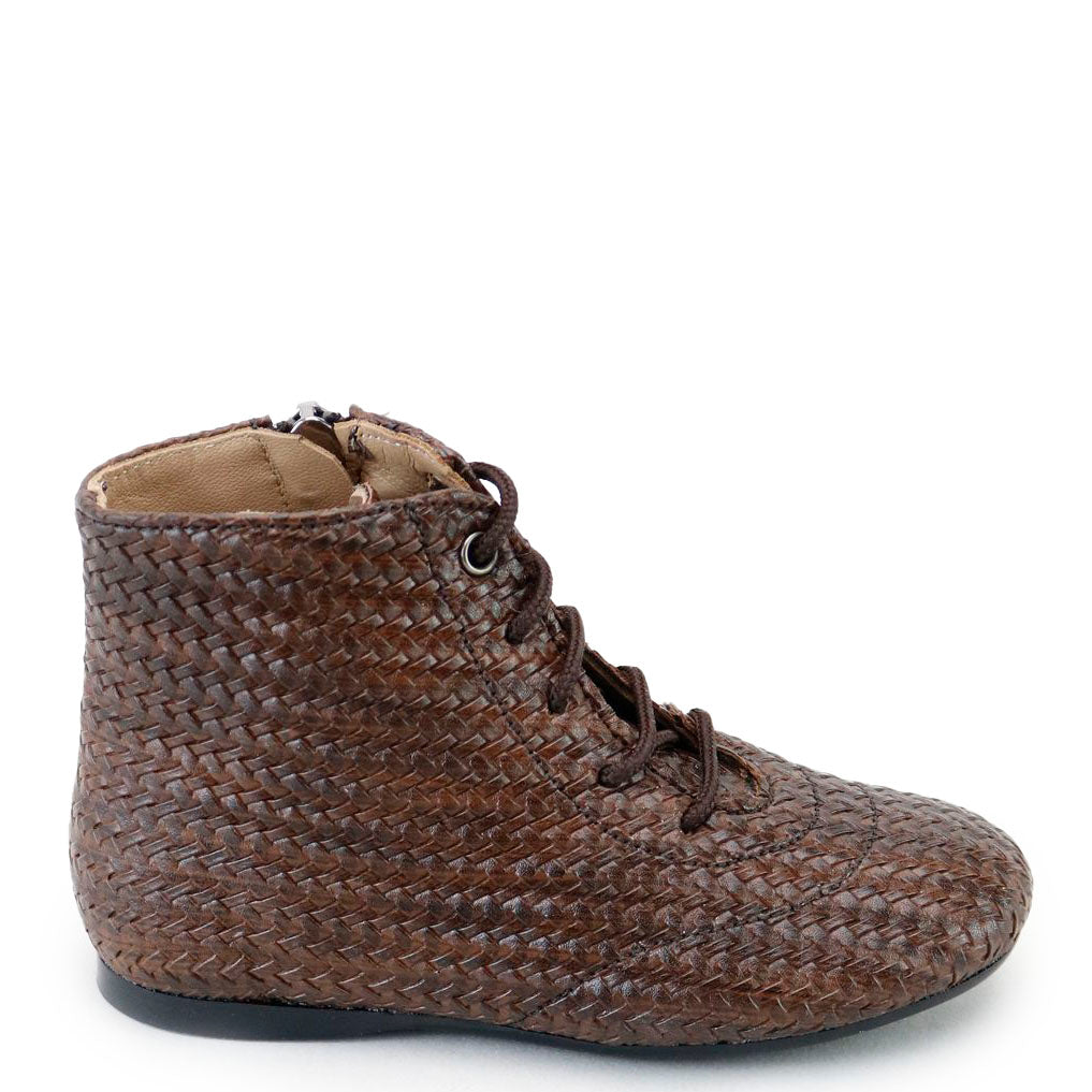 Papanatas Brown Weave Leather Dress Bootie-Tassel Children Shoes