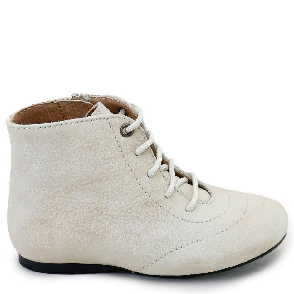 Papanatas Cream Leather Dress Bootie-Tassel Children Shoes