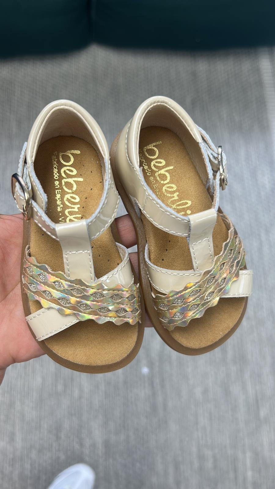 Beberlis Cream Iridescent Baby Sandal-Tassel Children Shoes