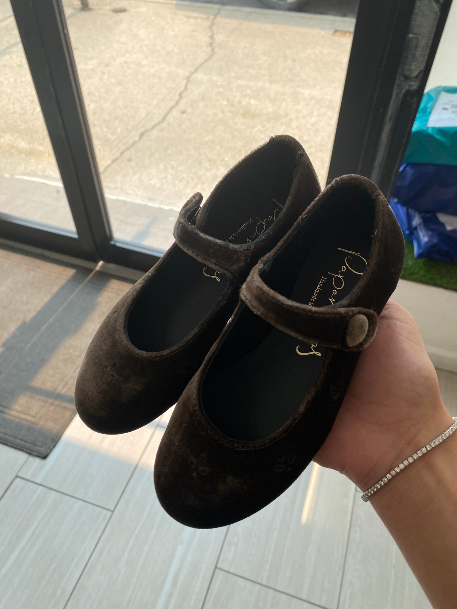 Papanatas Cafe Velvet Perf Mary Jane-Tassel Children Shoes