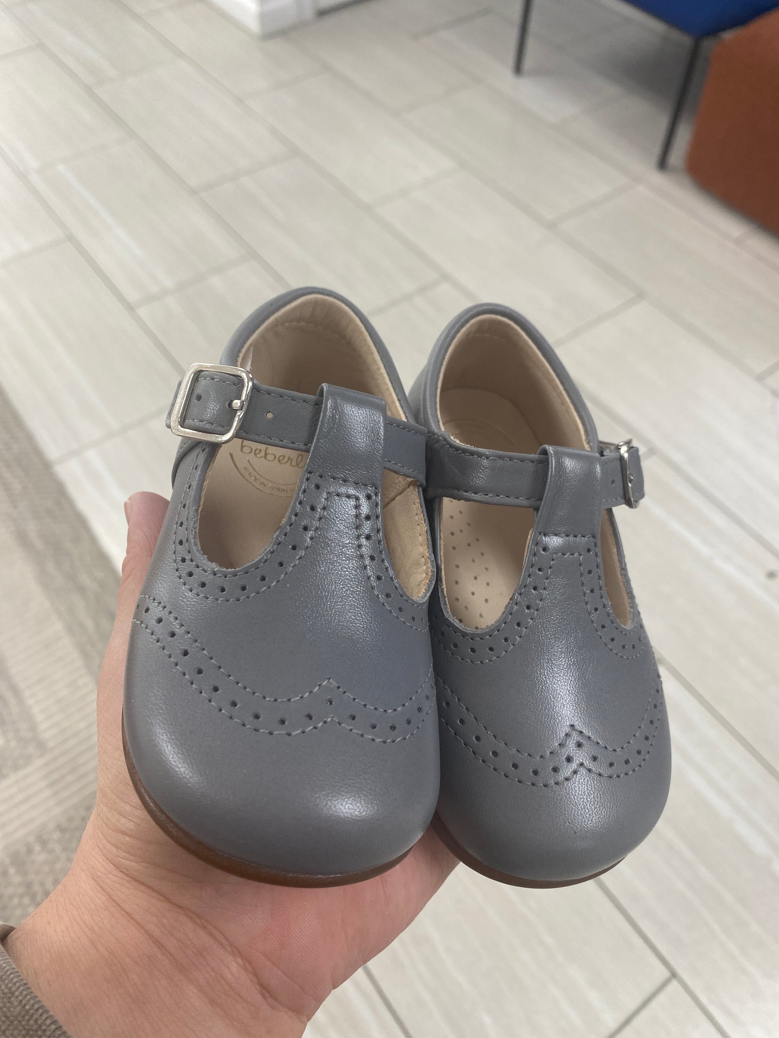 Beberlis Slate Wingtip T-Strap Baby Shoe-Tassel Children Shoes