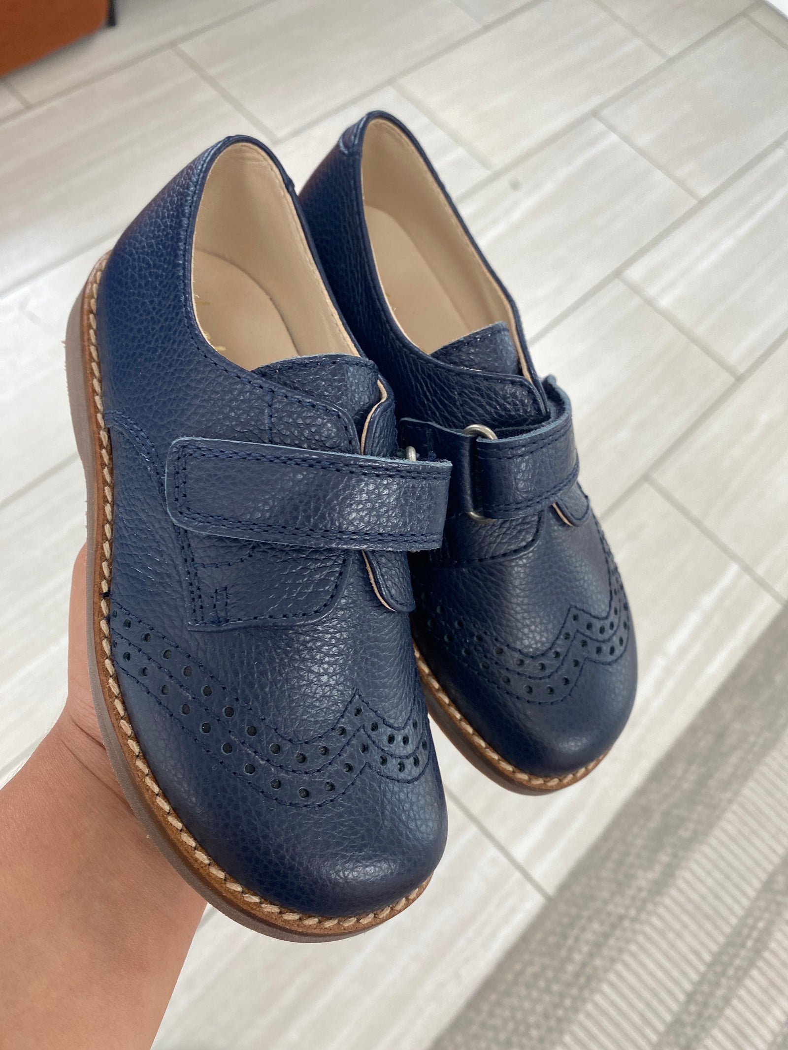 Beberlis Navy Pebbled Wingtip Velcro Oxford-Tassel Children Shoes