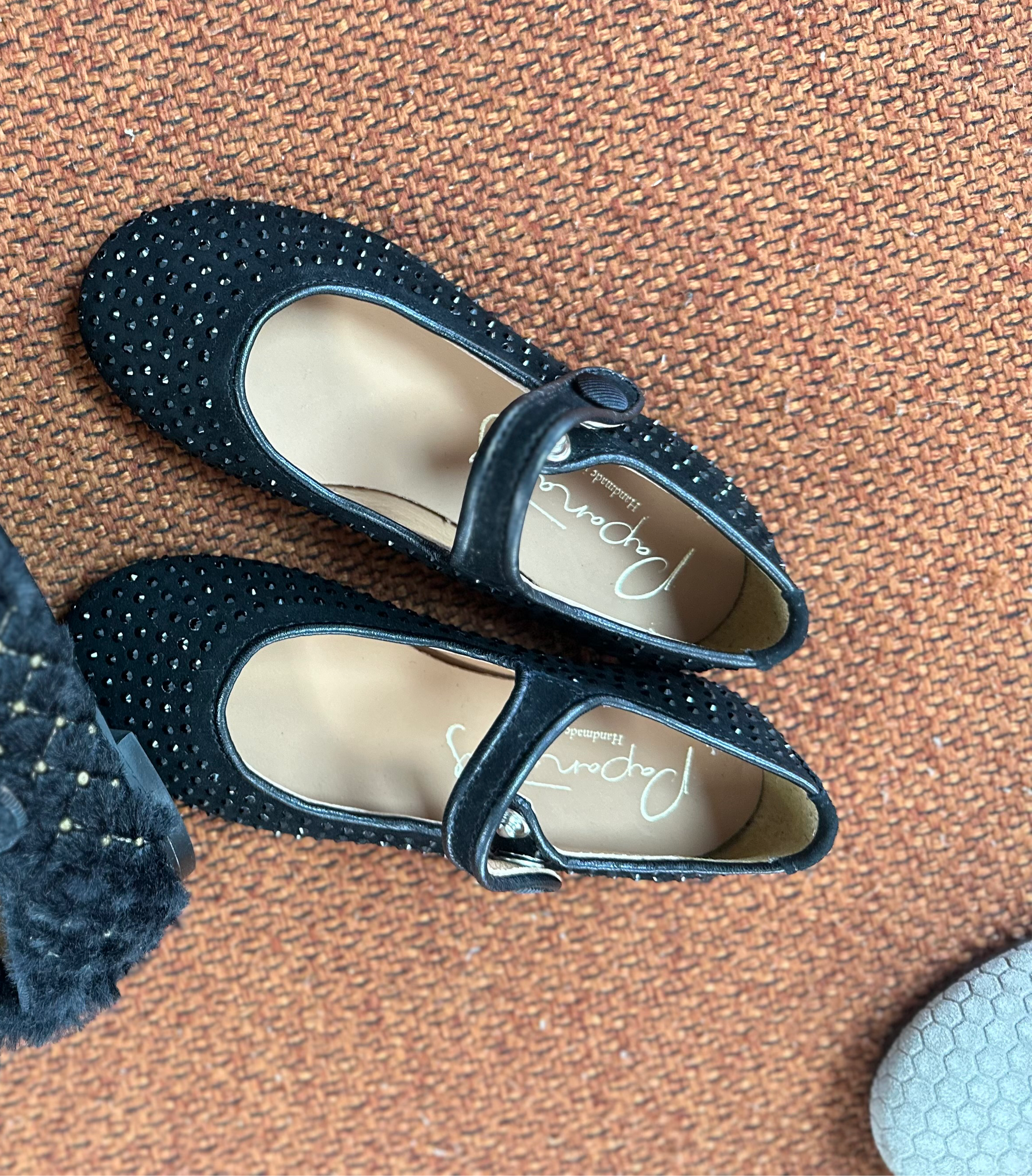 Papanatas Black Sparkle Studded Mary Jane-Tassel Children Shoes