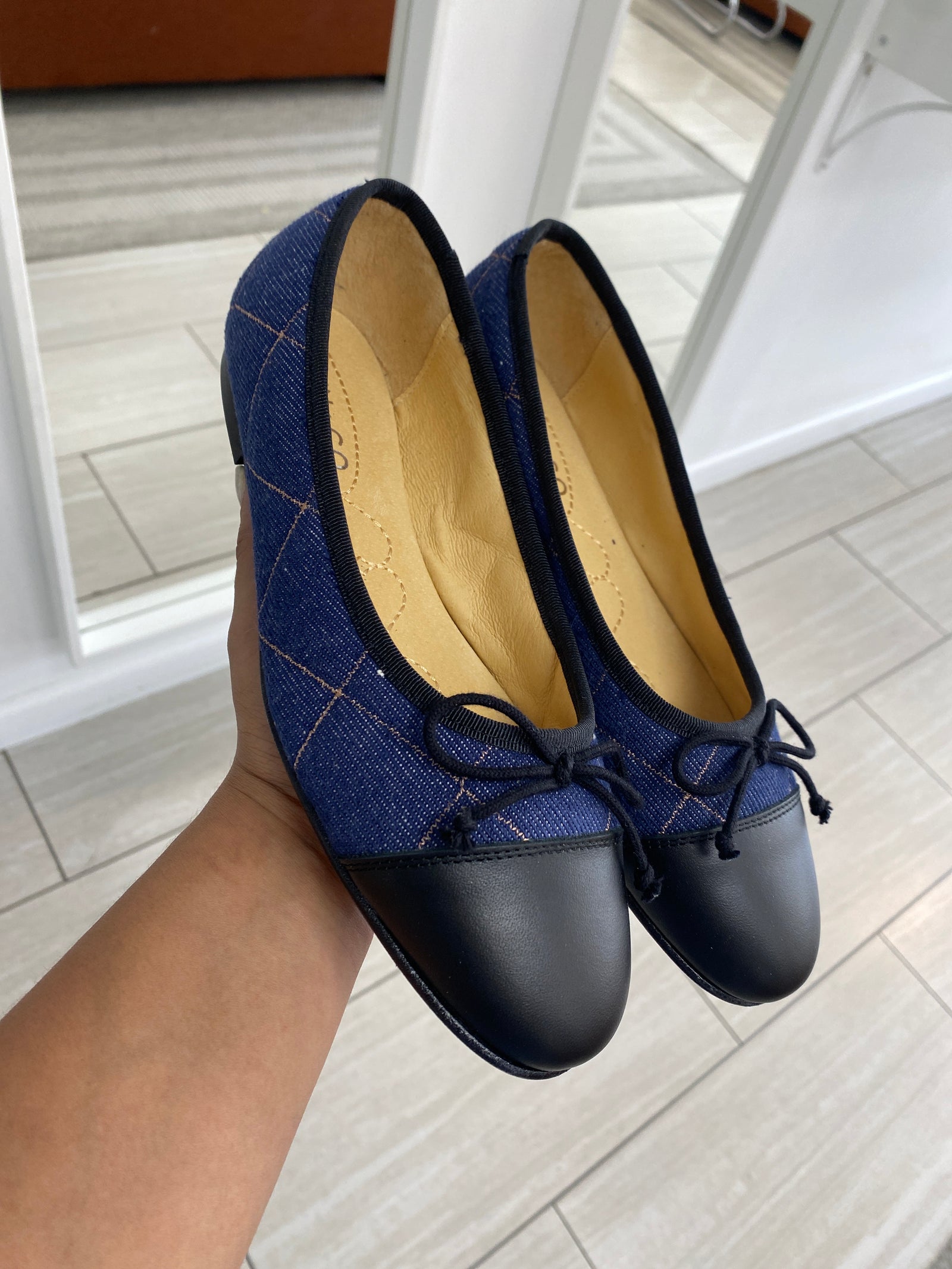 Spain+Co Denim Quilted Captoe Ballet Flat-Tassel Children Shoes