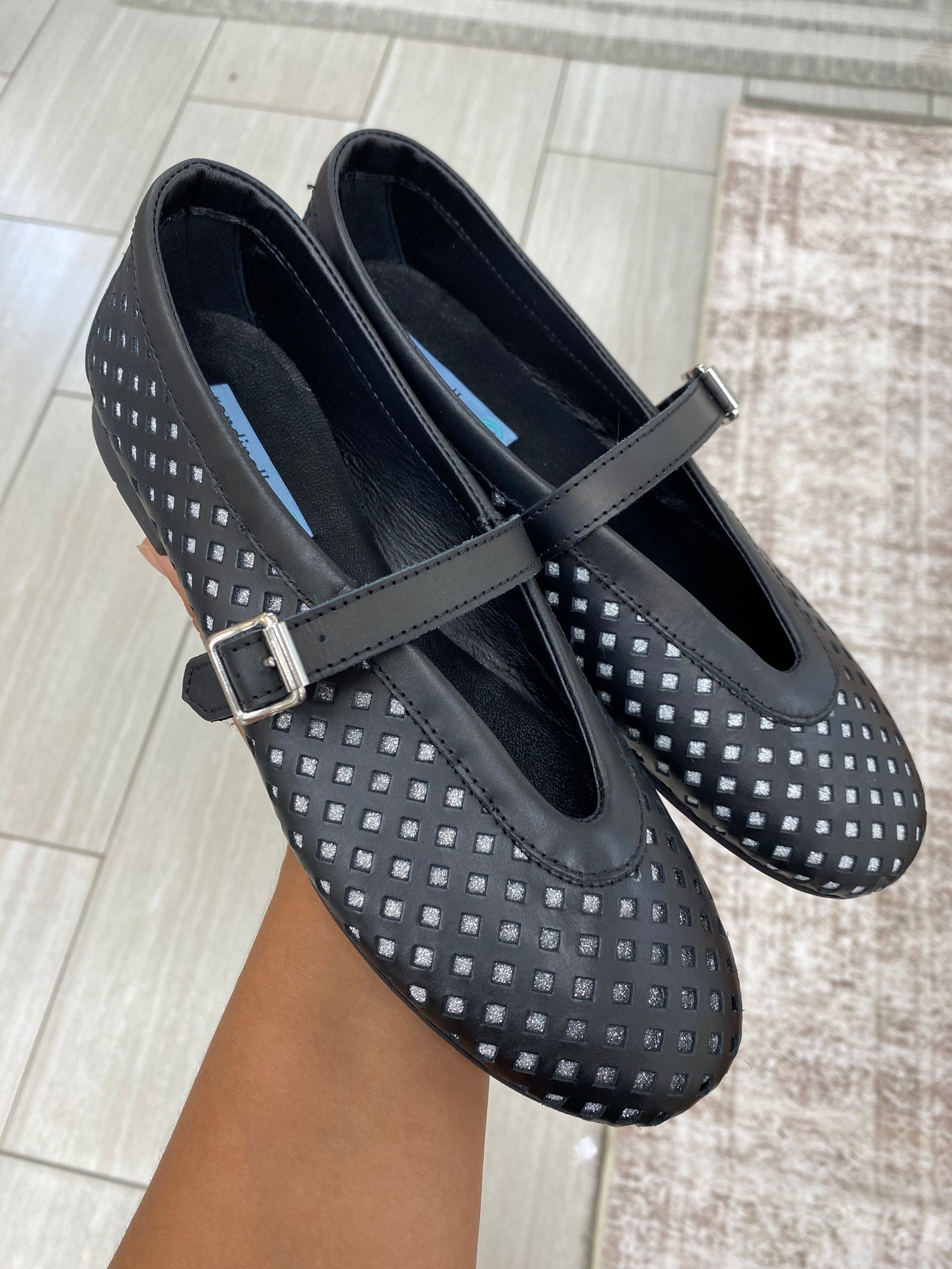 Rondinella Black and Silver Basket Mary Jane-Tassel Children Shoes