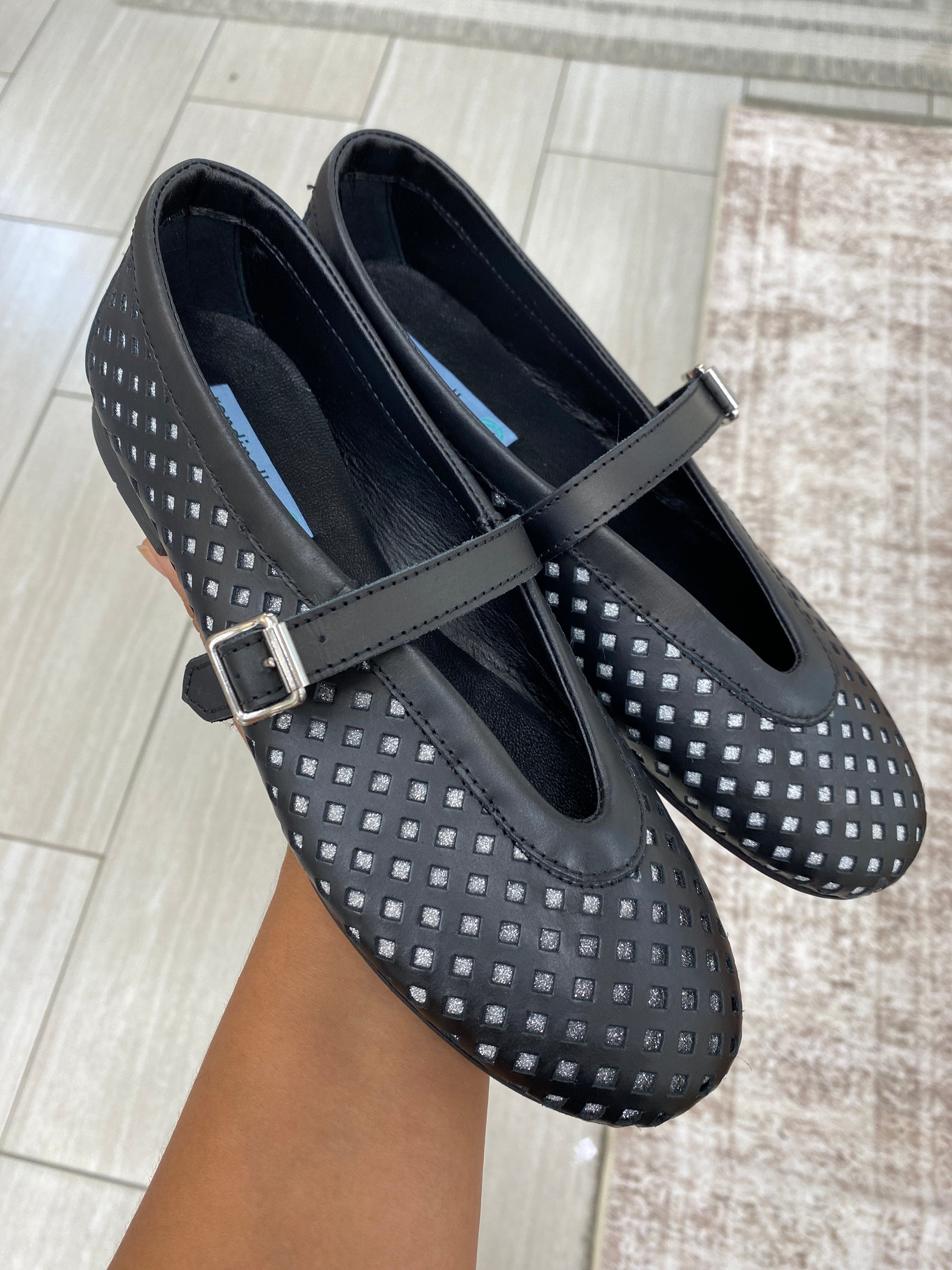 Rondinella Black and Silver Basket Mary Jane-Tassel Children Shoes