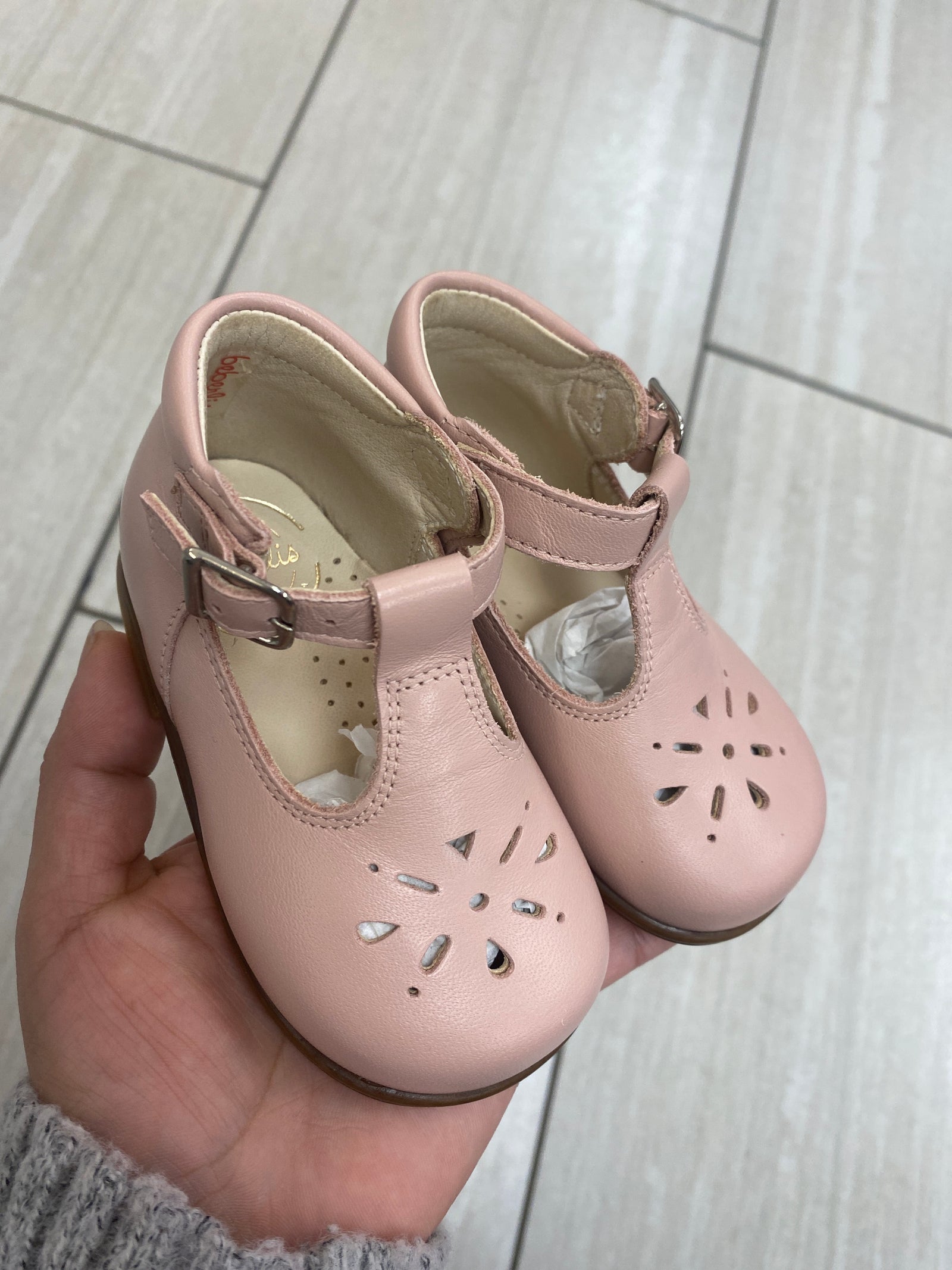 Beberlis Pink Perforated T Strap Baby Shoe-Tassel Children Shoes