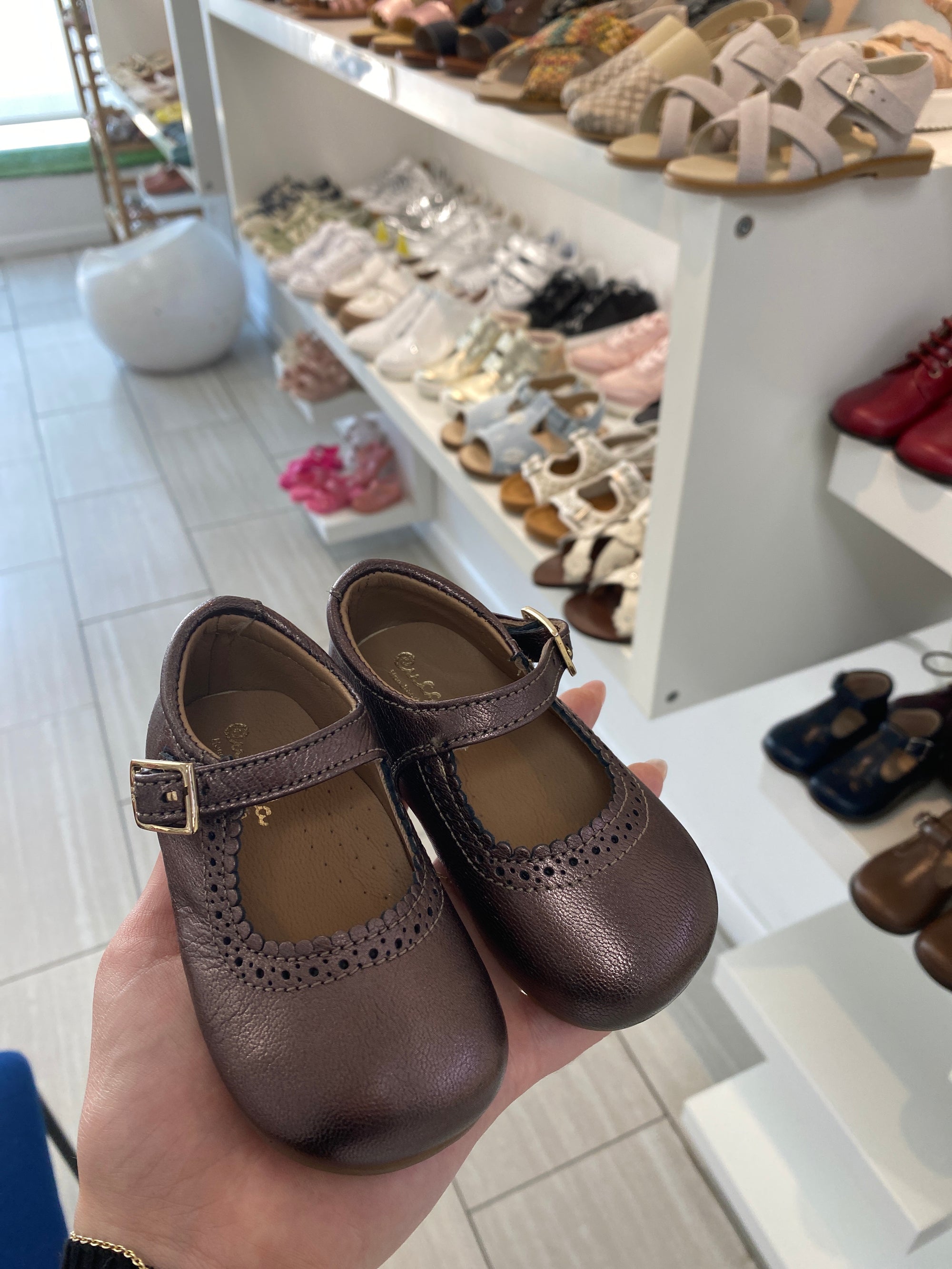 Papanatas Brown Metal Scalloped Baby Mary Jane-Tassel Children Shoes