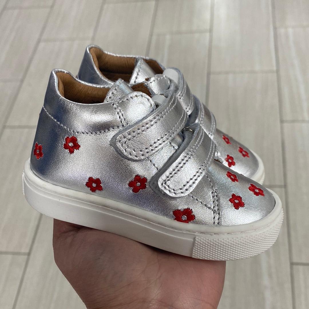 Atlanta Mocassin Silver and Red Flower Baby Sneaker-Tassel Children Shoes