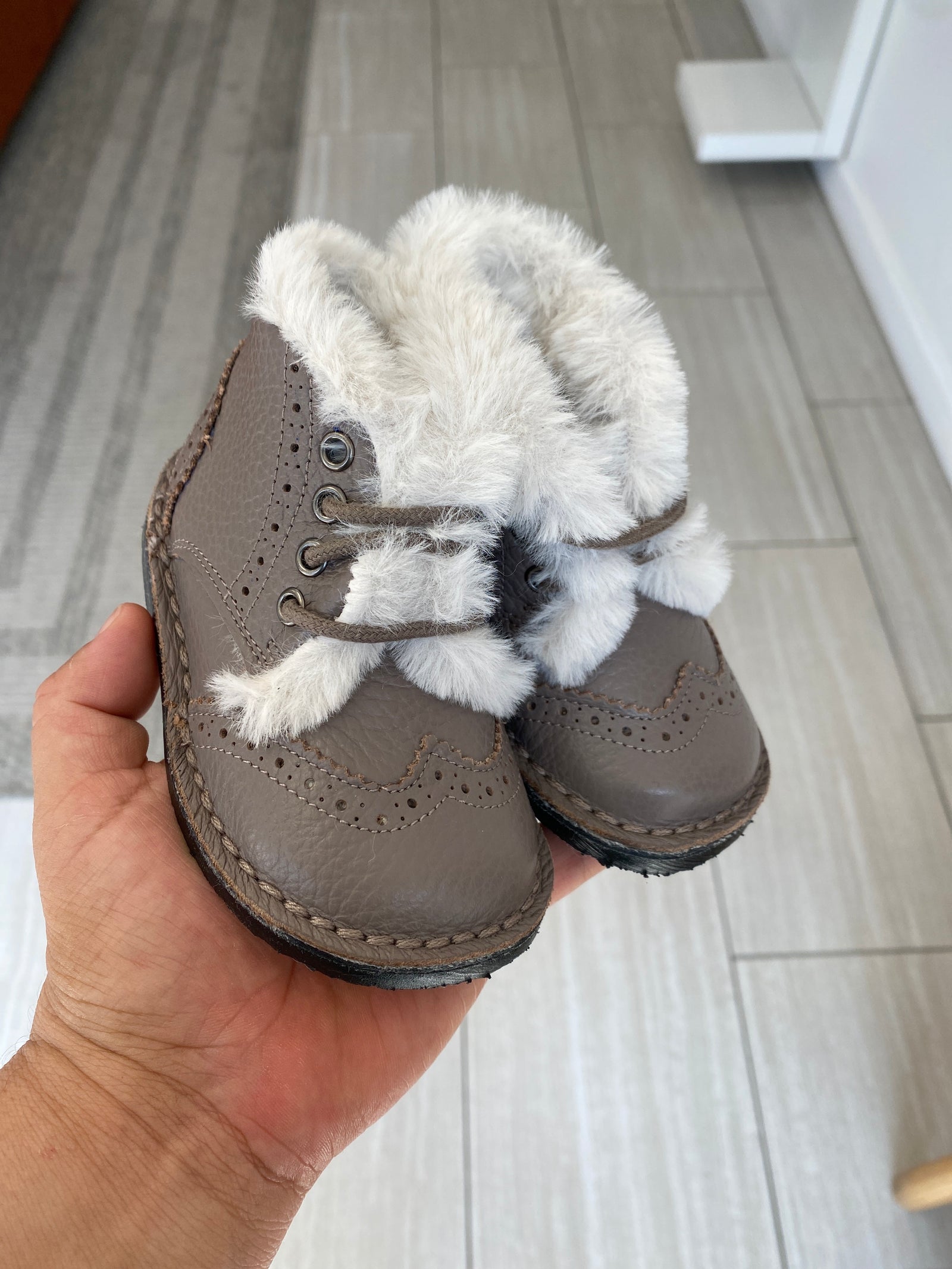 Blublonc Stone Fur Wingtip Baby Bootie-Tassel Children Shoes