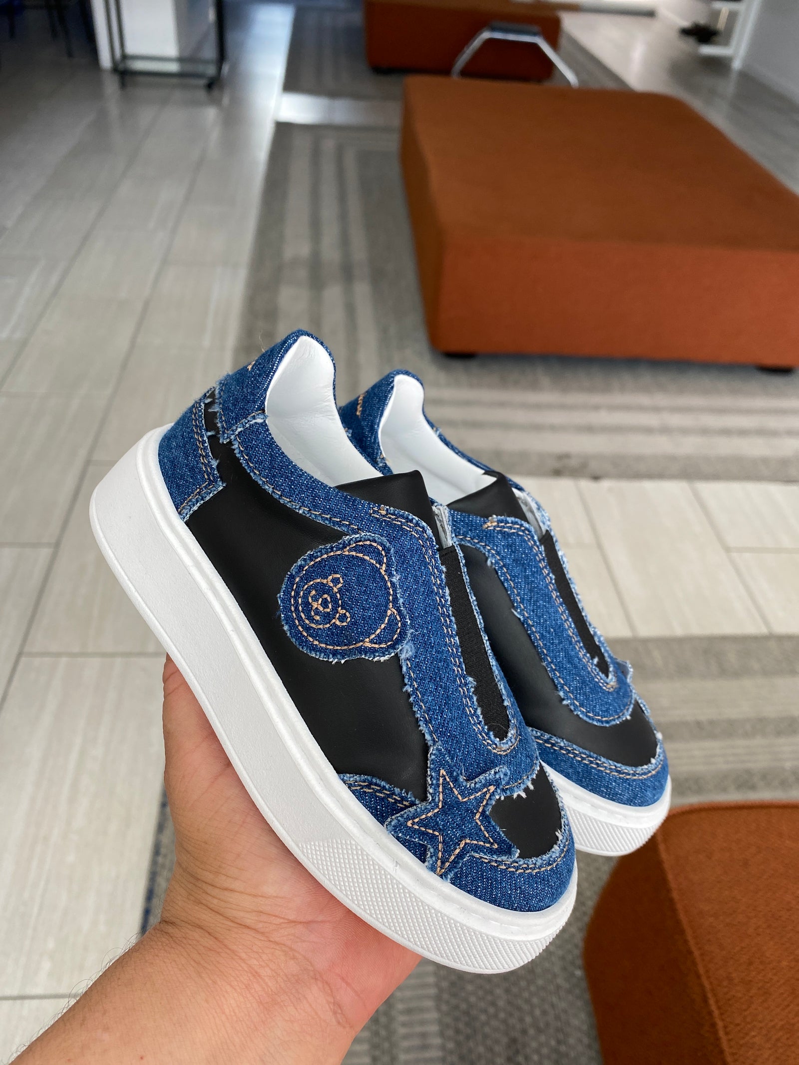 Moschino Black and Denim Patch Sneaker