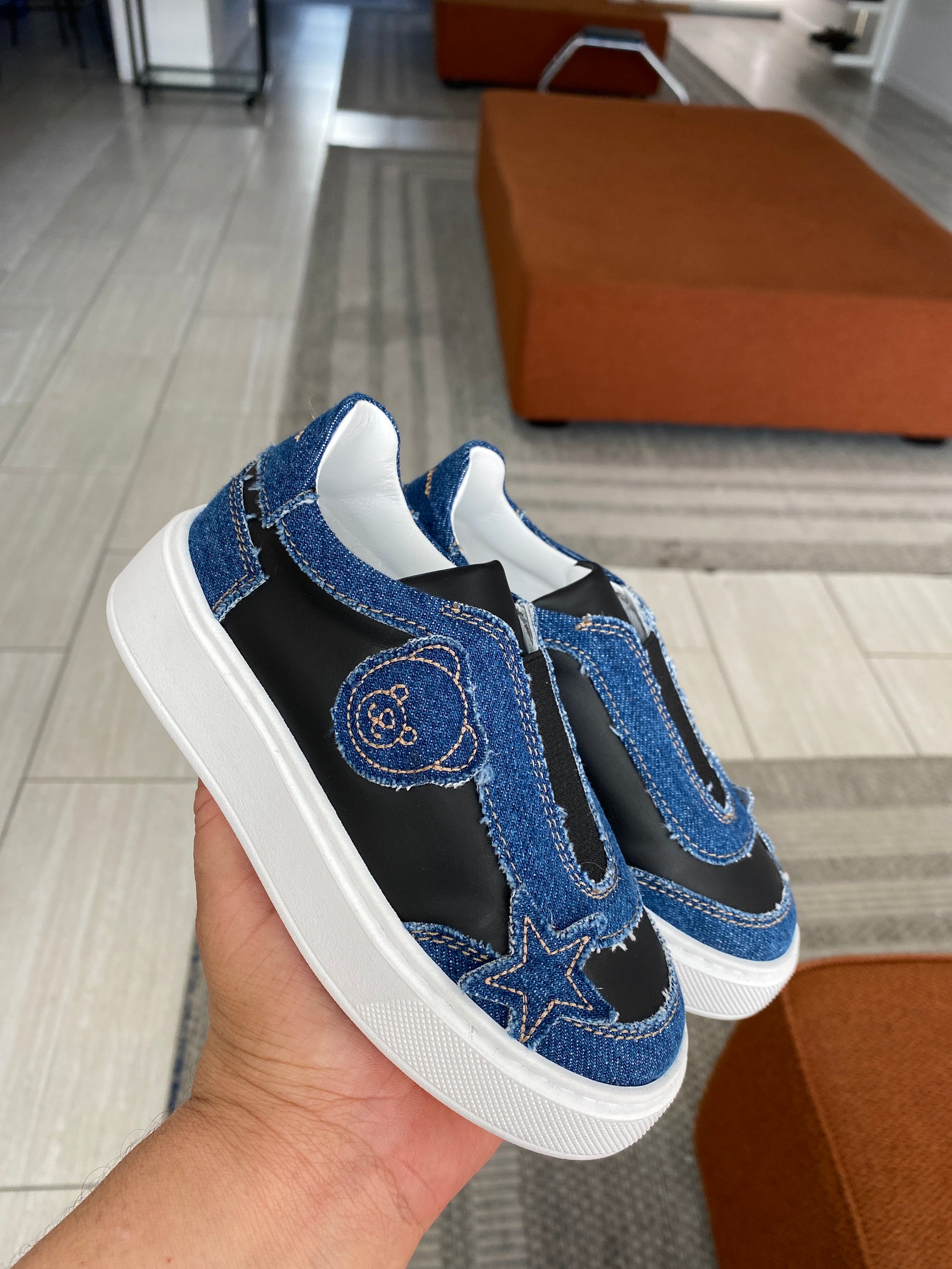 Moschino Black and Denim Patch Sneaker