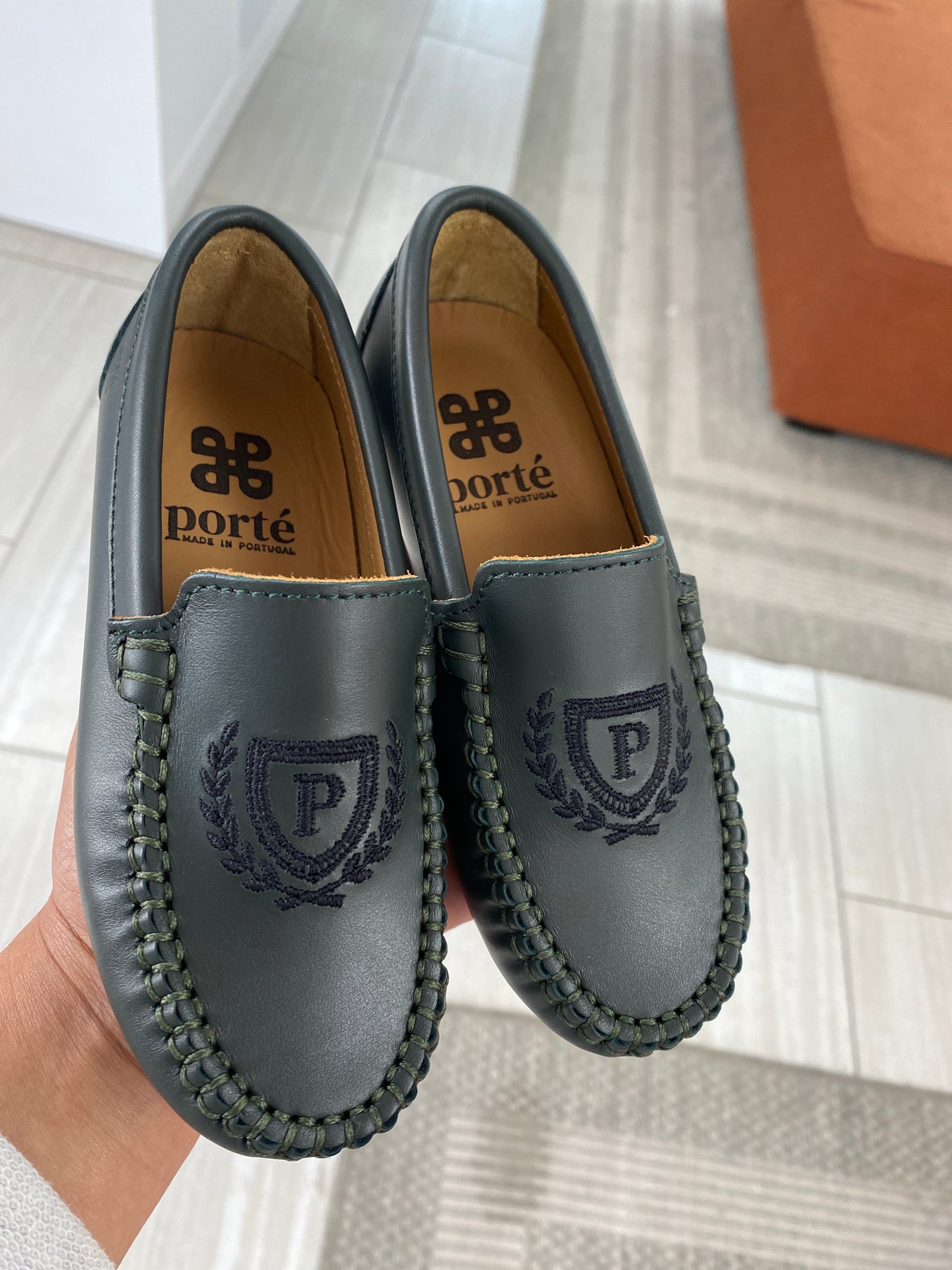 Porte Green Crest Loafer-Tassel Children Shoes