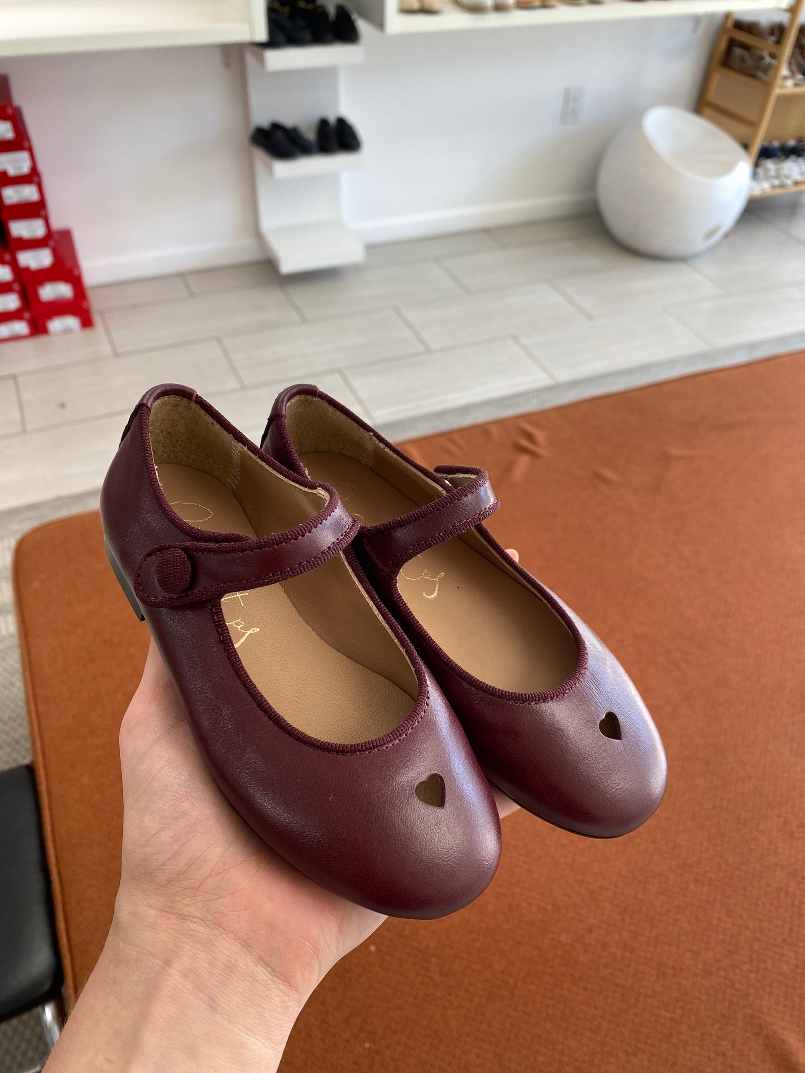 Papanatas Burgundy Heart Mary Jane-Tassel Children Shoes