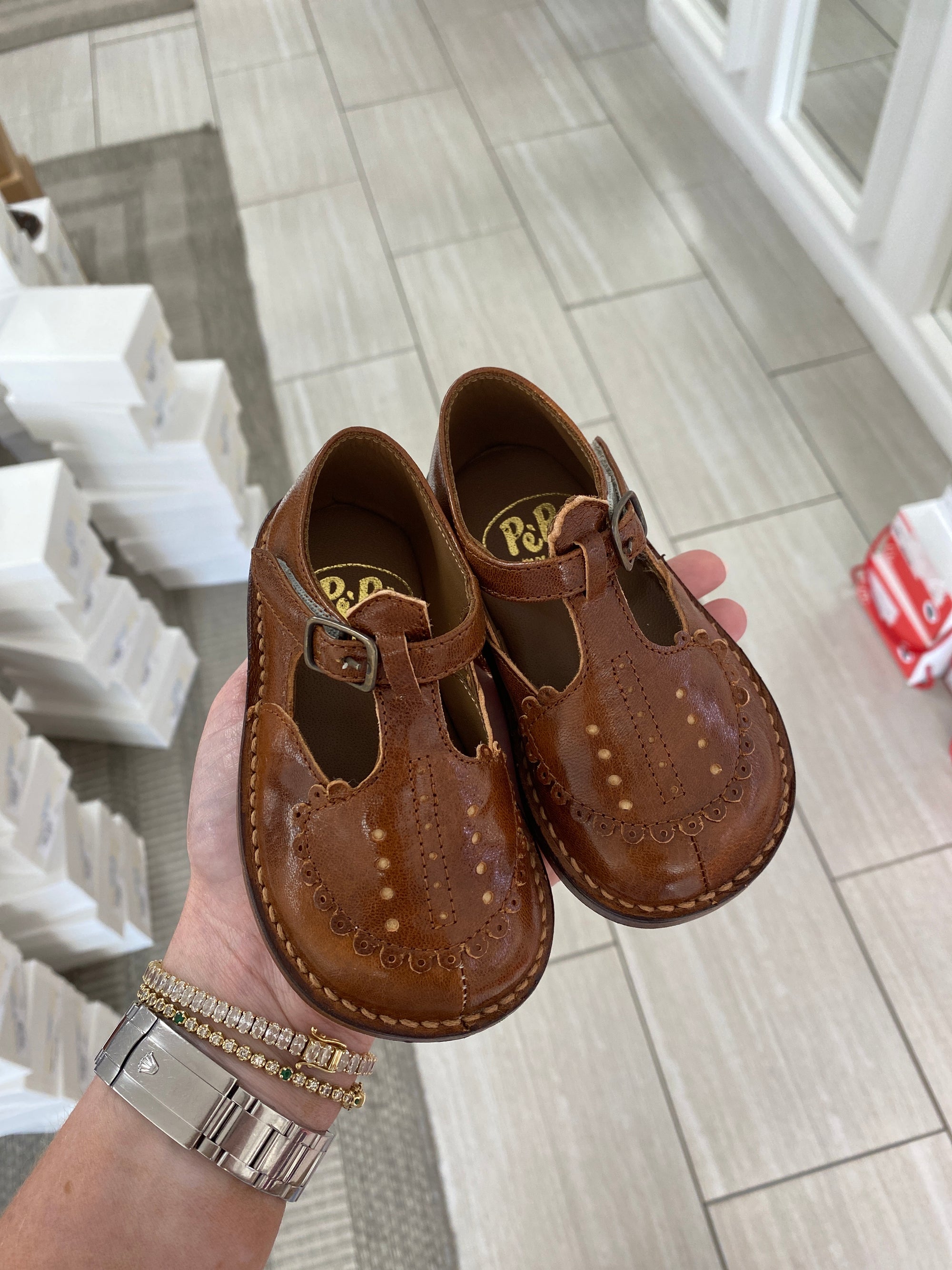 Pepe Chestnut Vintage Scalloped T Strap-Tassel Children Shoes