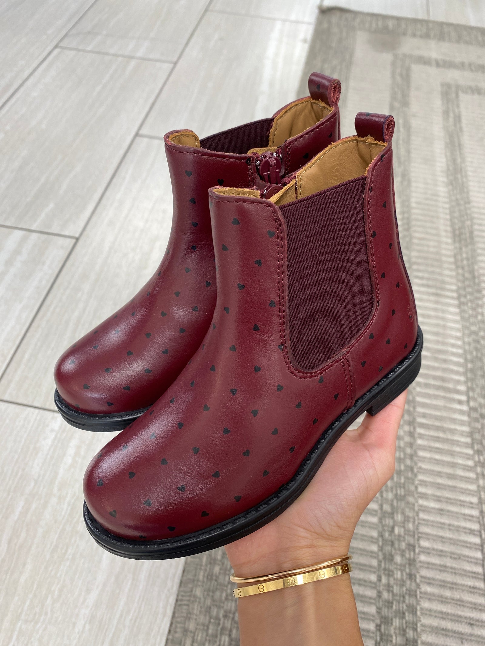 Porte Burgundy and Black Heart Bootie-Tassel Children Shoes