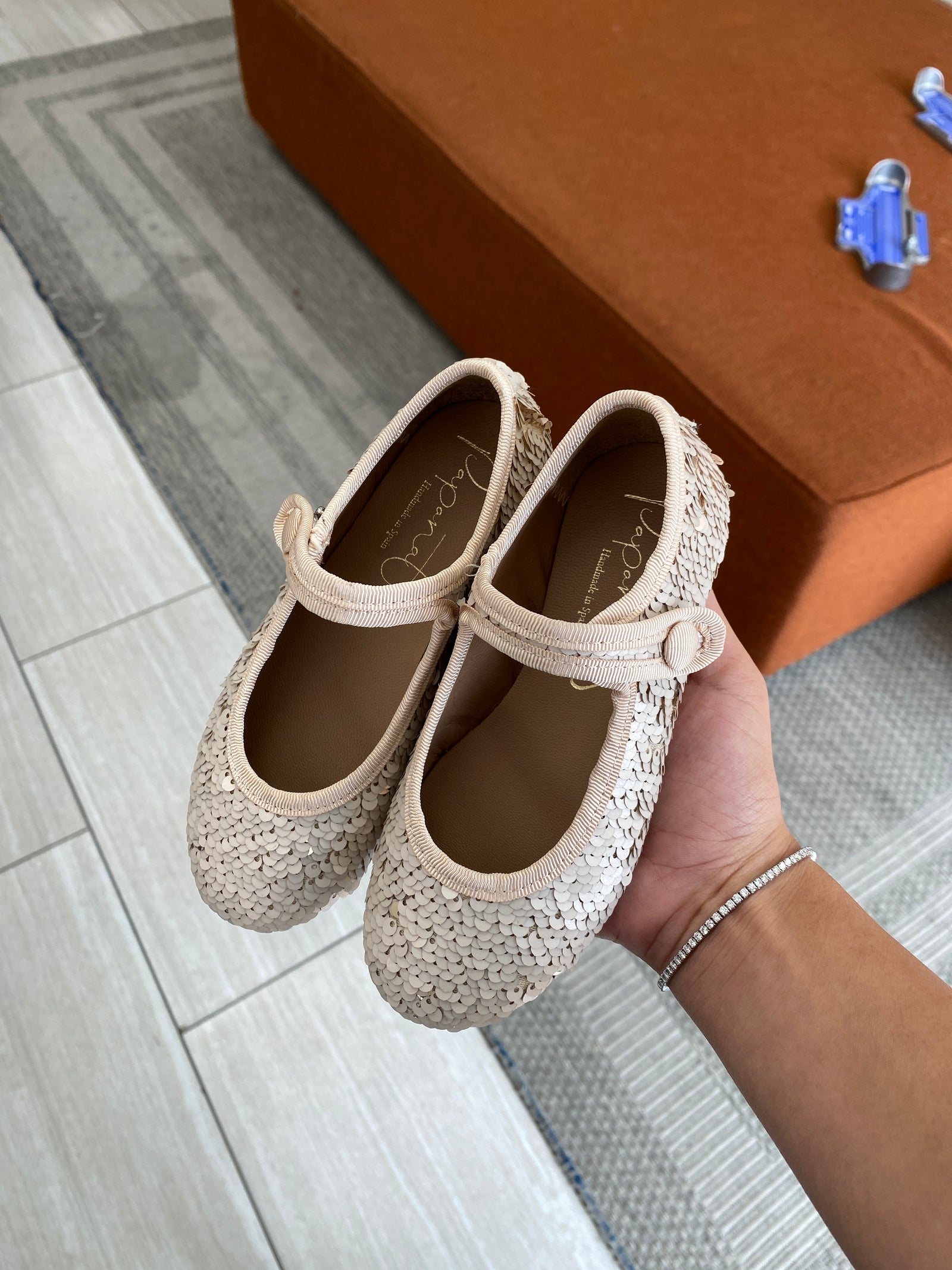 Papanatas Champagne Sequin Mary Jane-Tassel Children Shoes