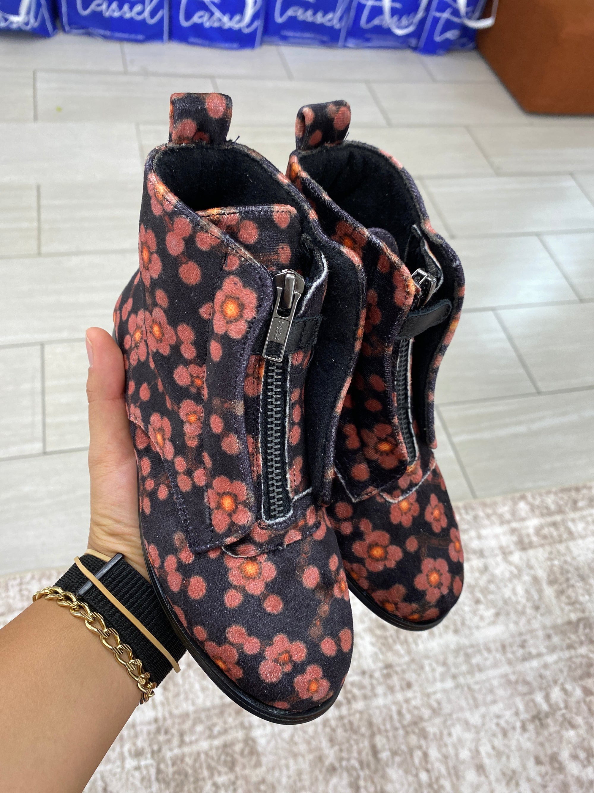 Blublonc Floral Velvet Zipper Boot-Tassel Children Shoes