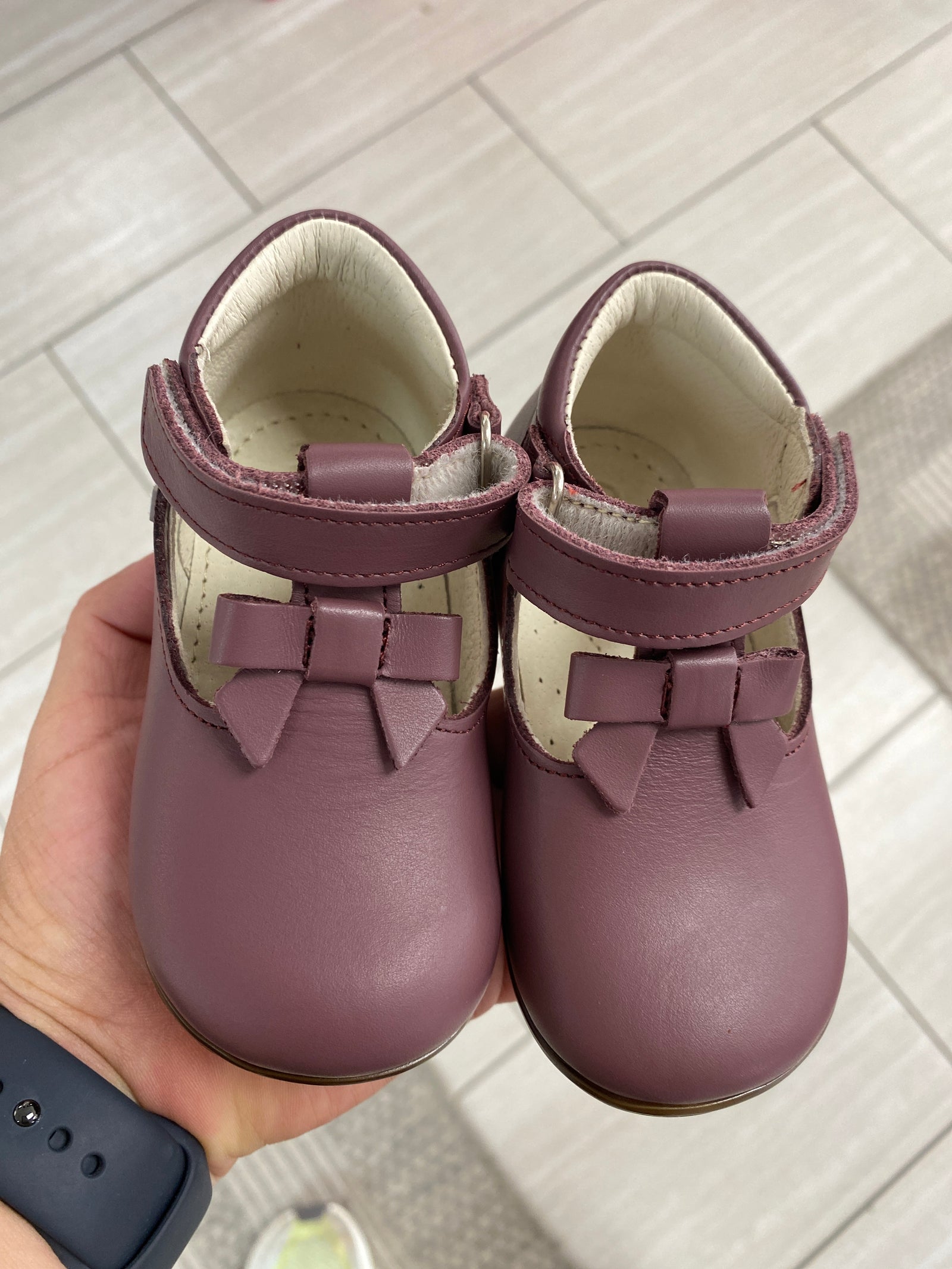 Emel Plum Bow Baby T Strap-Tassel Children Shoes