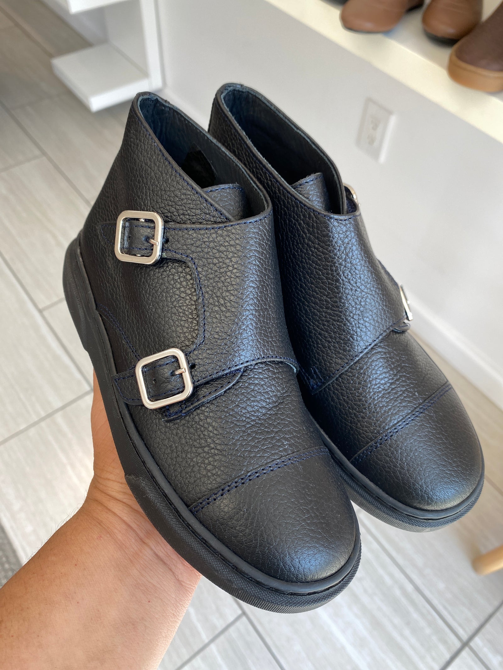 Blublonc Black Leather Mid Top Dress Sneaker-Tassel Children Shoes