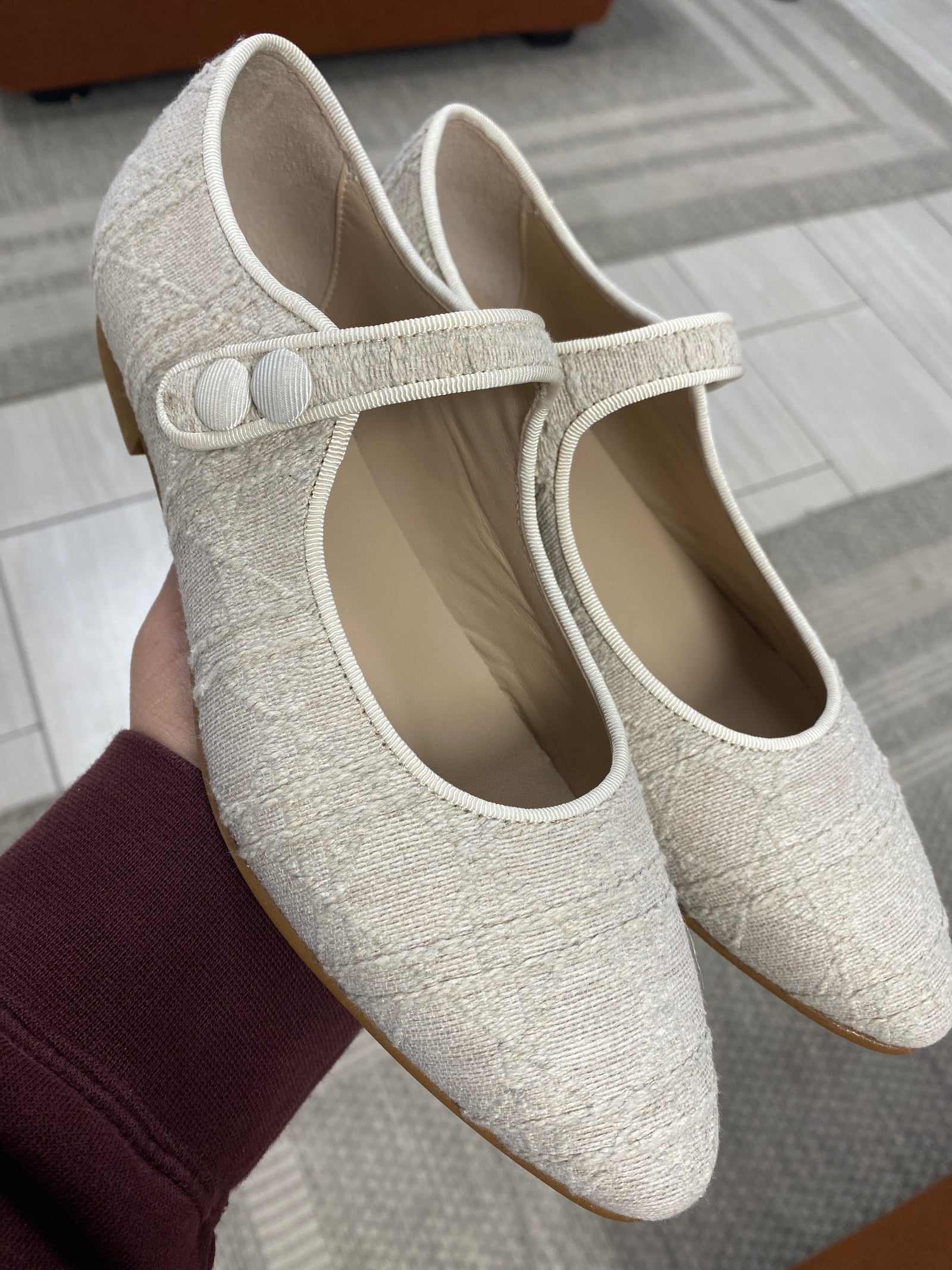 LMDI Taupe Textile Pointed Mary Jane-Tassel Children Shoes