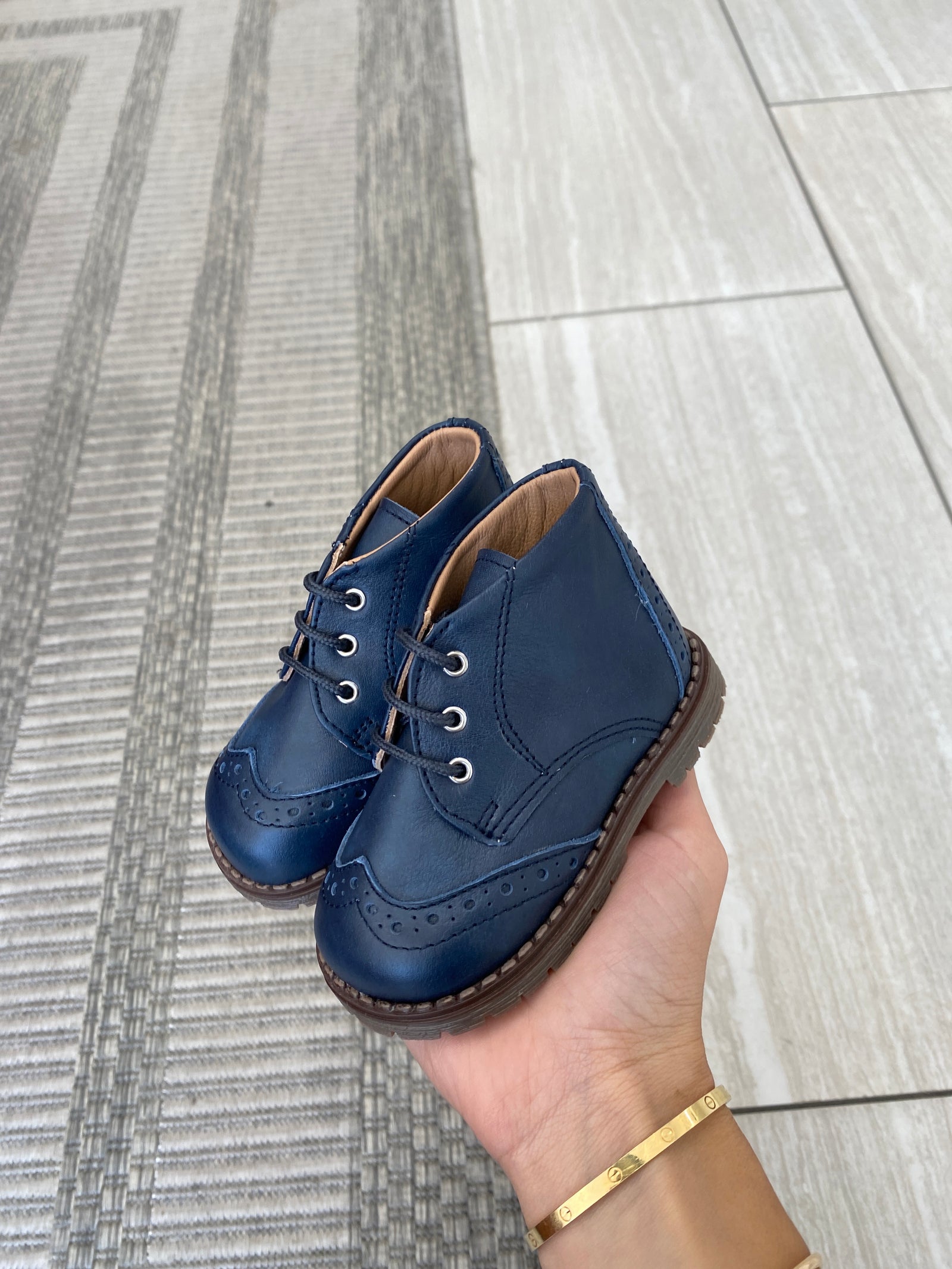 Papanatas Navy Leather Wingtip Baby Bootie-Tassel Children Shoes